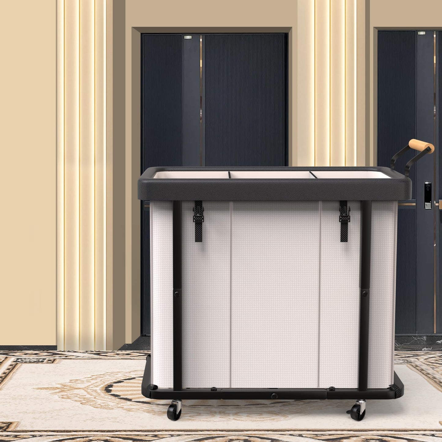 230L (60 Gal) Extra Large Fashion Laundry Sorter 3 Section with Lid, Rolling Laundry Basket Hamper with Handle, Laundry Organizer Storage Cart with Sturdy Metal Frame for Laundry Room, Hotel, White