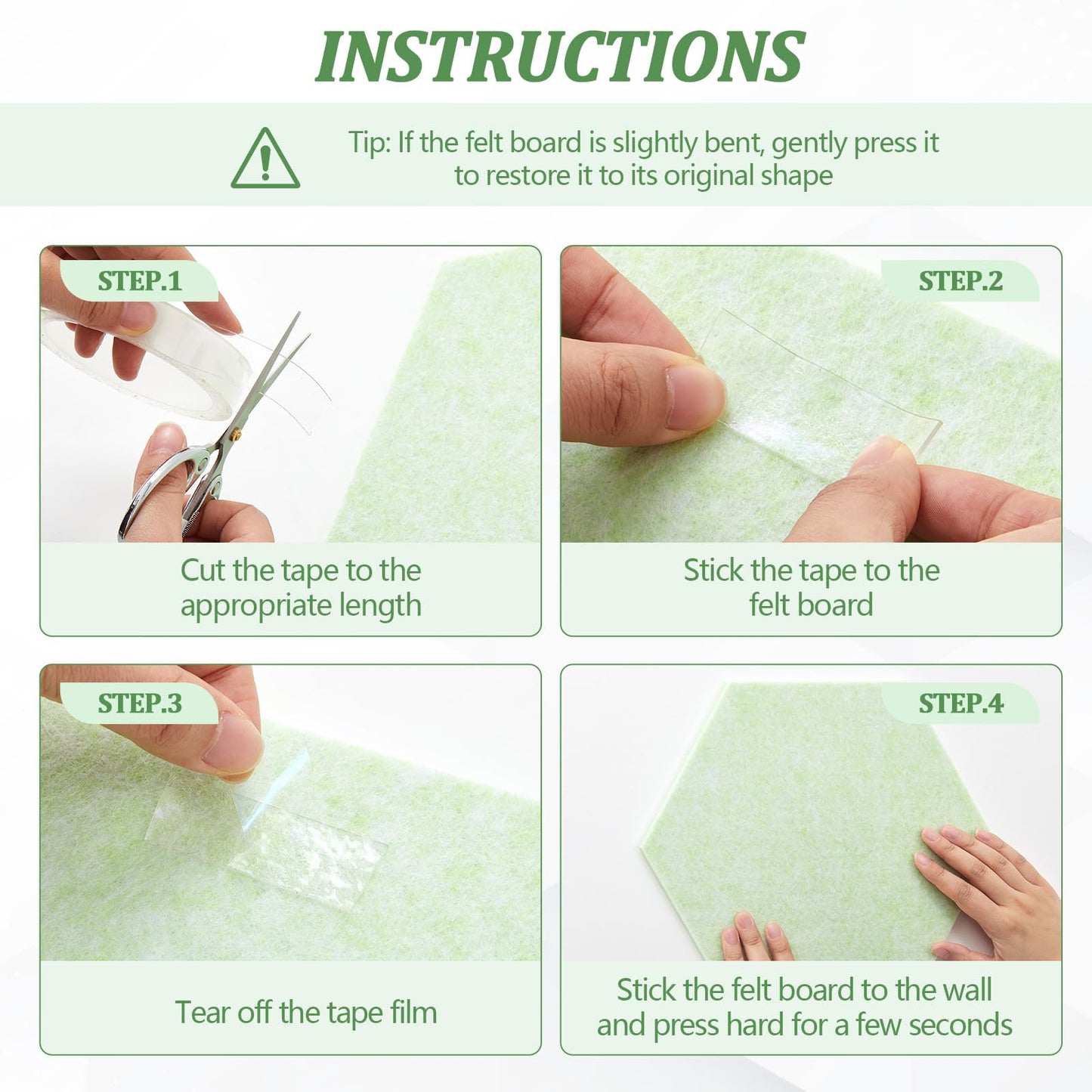 Mindsoft 16 Pcs Hexagon Cork Board for Walls with 50 Wooden Push Pins 12x10 in Felt DIY Tiles Notice with Nano Tape Hanging Bulletin Board for Home Photo Office Memo Note (Green)