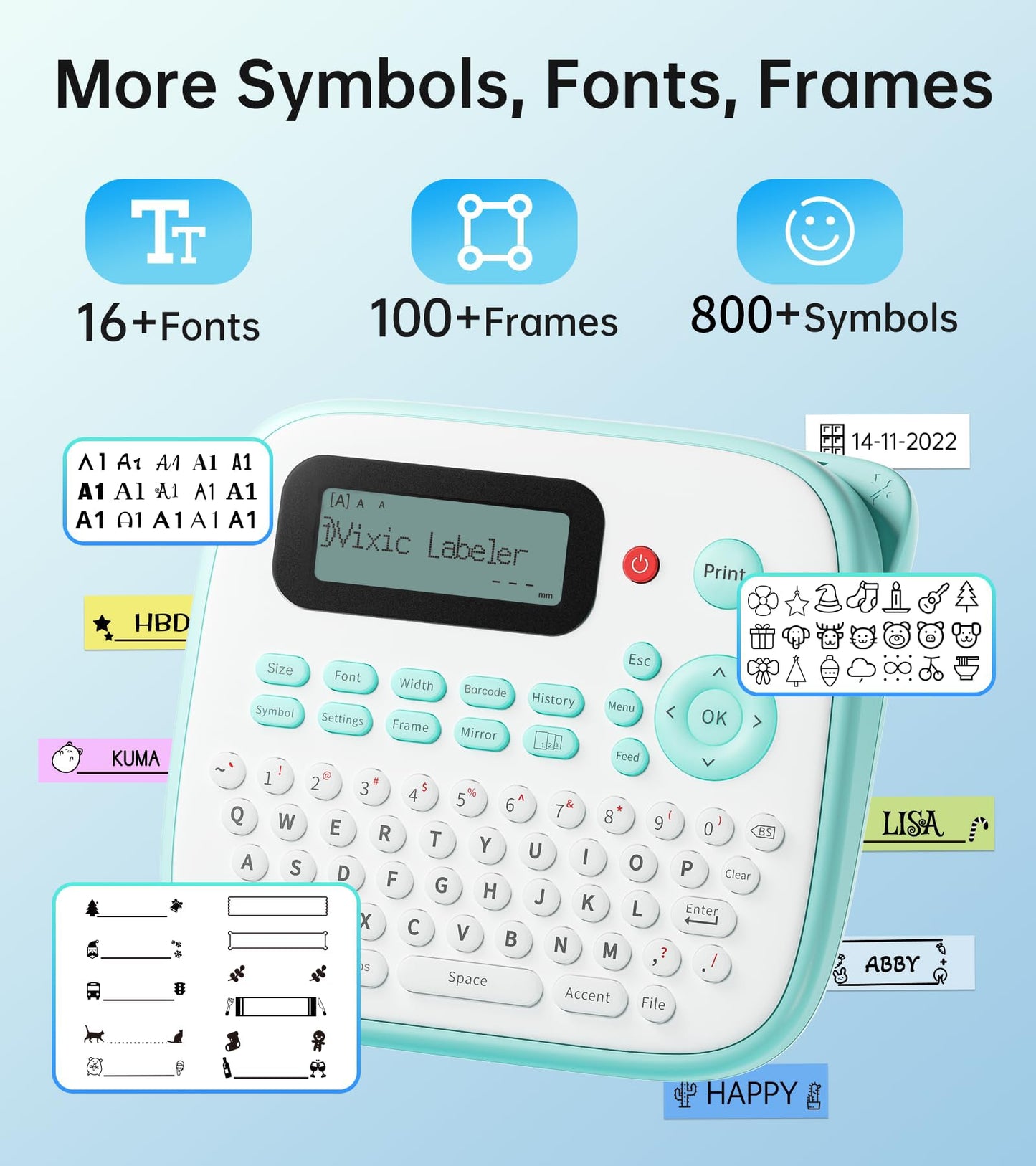 Vixic Label Makers, Label Maker Machine with Different Fonts, D210S Portable Labeler Machine with QWERTY Keyboard, Labelmaker with 12mm Laminated Waterproof-Labels for Home Office School Kids Items