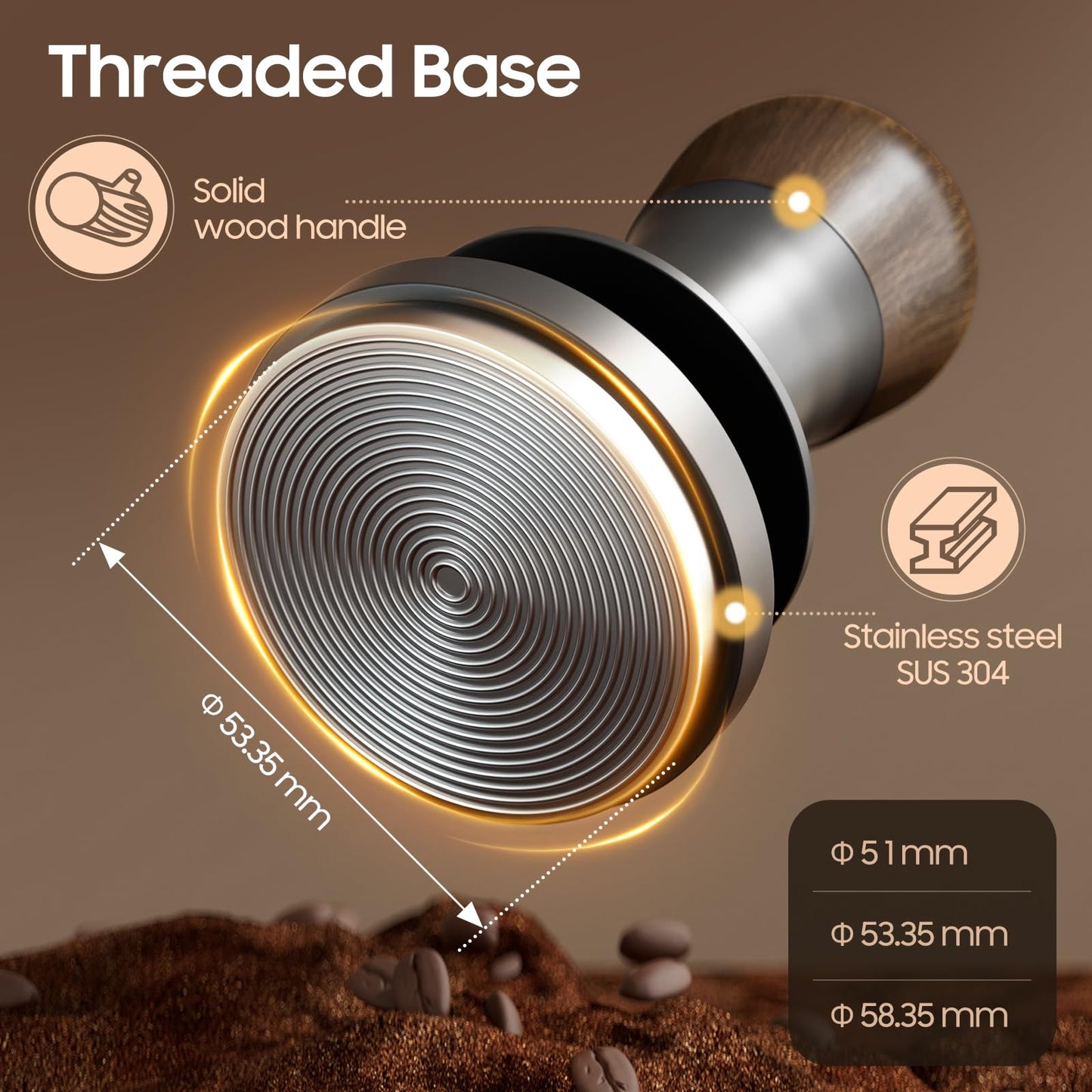 MHW-3BOMBER 54mm Espresso Tamper - 3 Spring Loaded Coffee Tamper with 15lb / 30lbs Replacement Springs - Barista Calibrated Tamper with Sound Feedback - Compatible with 53/54mm Portafilter T6173T-OS