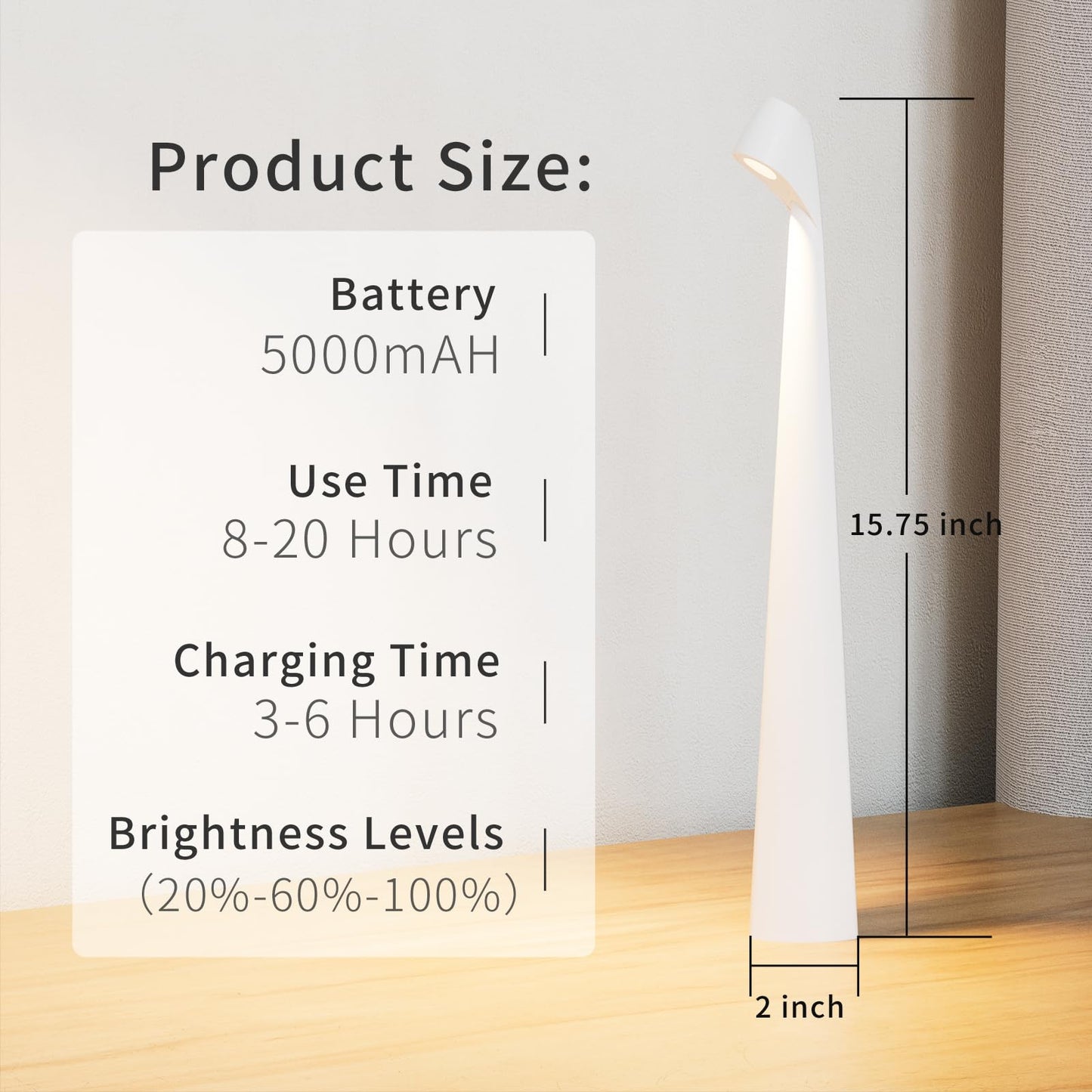 HAPYGI Portable Cordless LED Desk Lamp, Rechargeable Wireless Table Lamp, 3-Level Brightness, Patio & Bedside Night Light, Dining Room Ambient Reading Light (White)