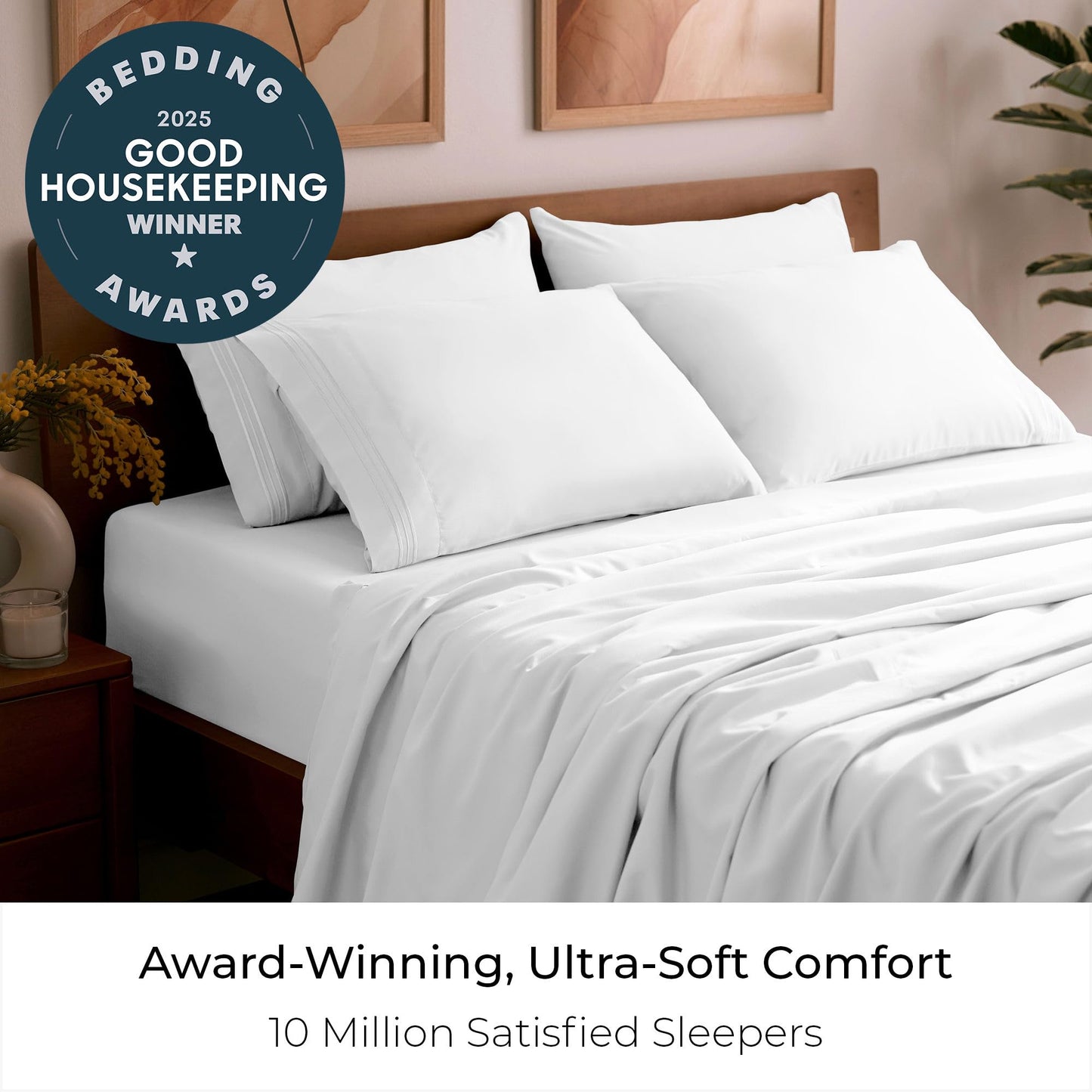 Mellanni King Sheet Set - 6-Piece Iconic Collection Bedding, (Including 4 Pillowcases), 16-Inch Deep Pocket, Easy Care, Extra Soft, Cooling Sheets, Brushed Microfiber - White