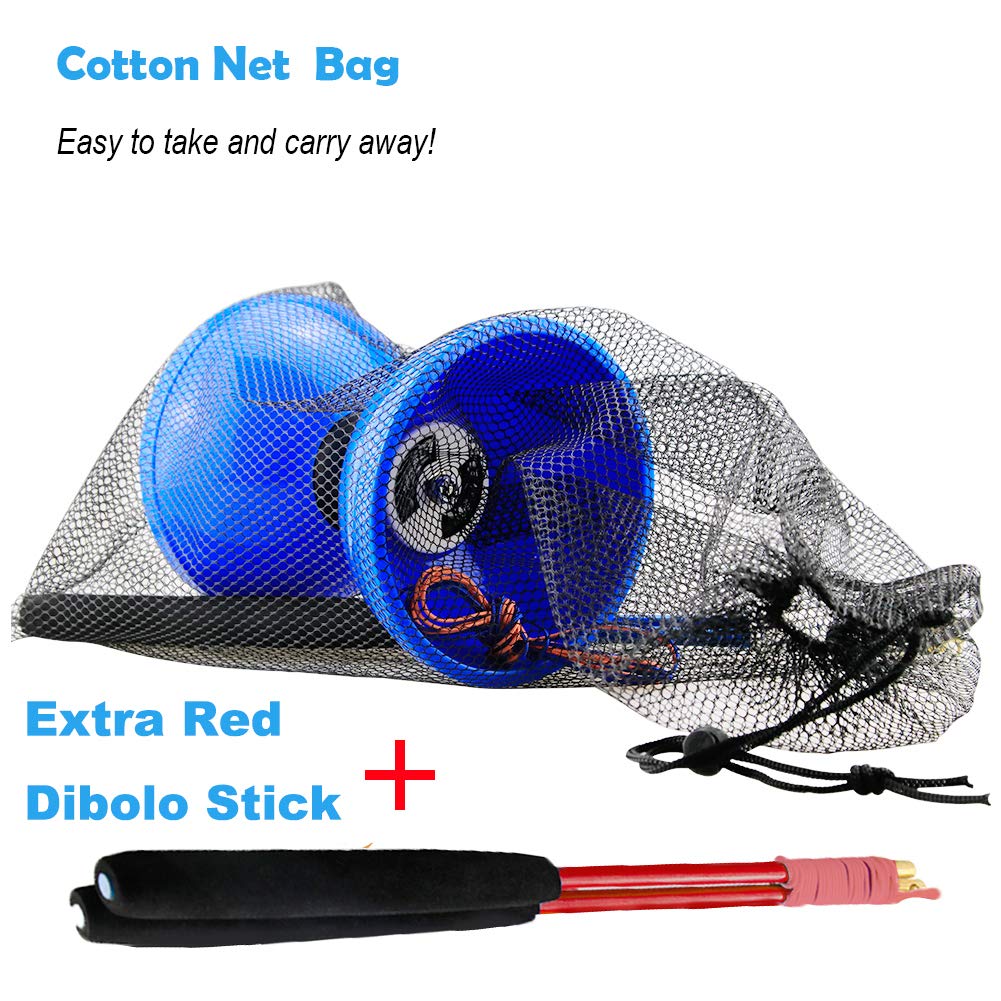 MAGICYOYO Pro Triple Bearing Diabolo Medium Size 5” Blue Chinese Yoyo Toy with 2 Pair Carbon Sticks+ 2 Extra Strings +1 Net Bag, High Performance Chinese Yoyo Diabolo Skill Toy