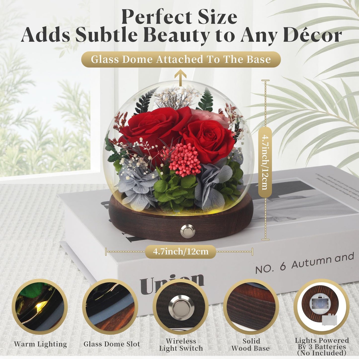 SUOSIHUALI Forever Rose Birthday Gifts for Women, Eternal Flowers for Delivery Prime, Preserved Red Rose Flowers in Glass Dome for Mom Grandma Wife Girlfriend,Home Decor