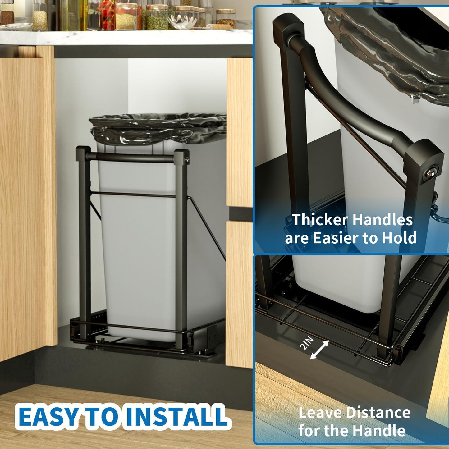 Chenthrall Adjustable Under Cabinet Trash Can Organizer with Soft Close Rail - Heavy Duty Black Steel Under Sink Pull-Out Organizer, Fits 7-13 Gallon, Up to 125 lbs Capacity (Trash Can Not Included)
