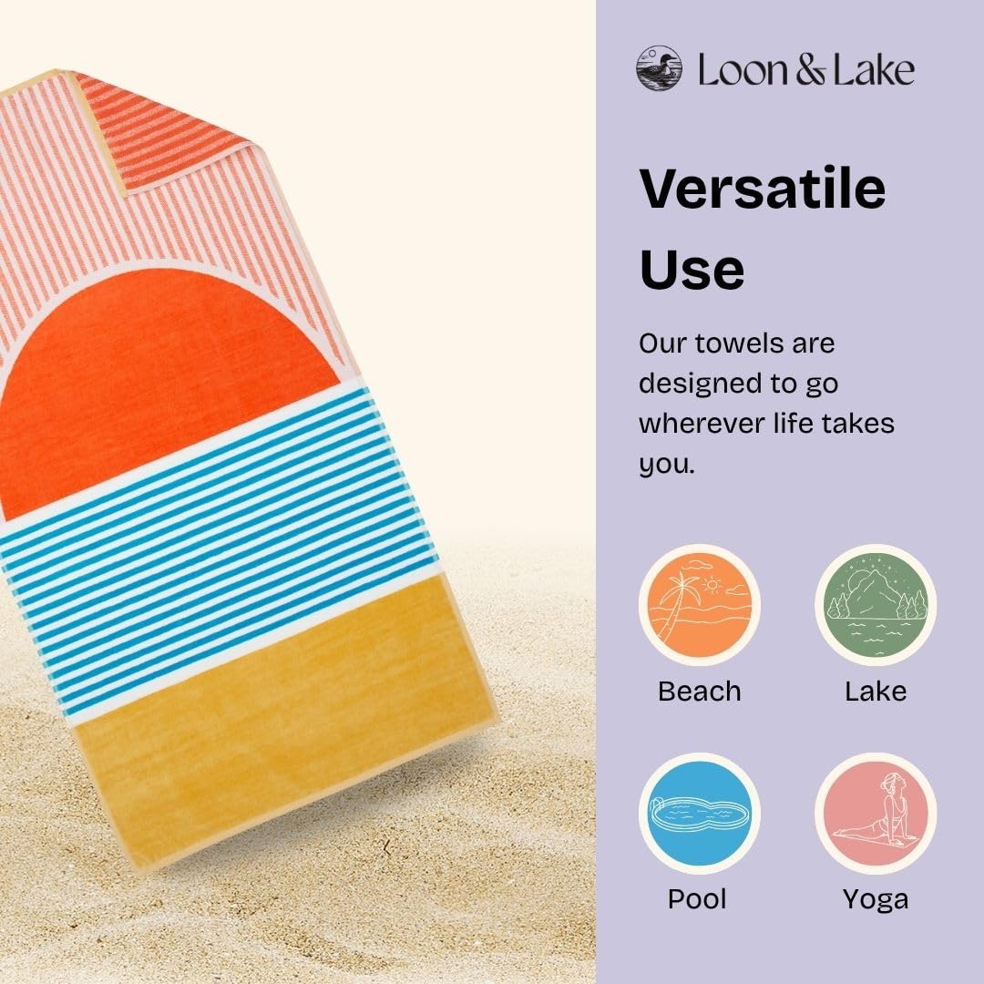 Loon & Lake Luxury Beach Towels Set of 2 - Beach Sunset | 2 Pack 30" x 60" | Crafted from 100% Combed Cotton | Ultra Plush & Super Soft | Rays Collection