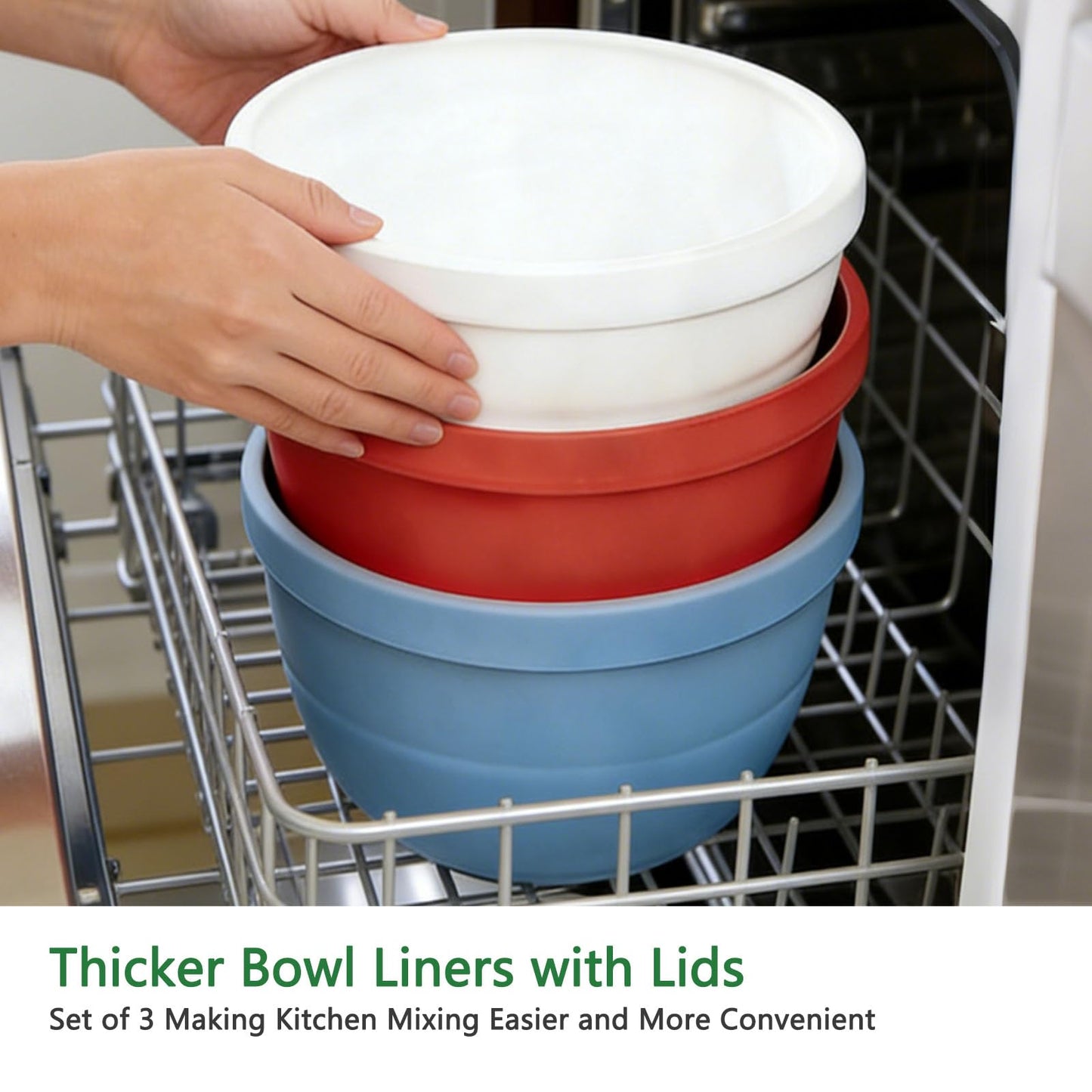 Upgraded Collapsible Silicone Bowl Liners for 5 Qt KitchenAid Tilt-Head Stand Mixer - 3 Liners with Airtight Lids, Heat-Resistant Mixer Accessories (3Pcs)