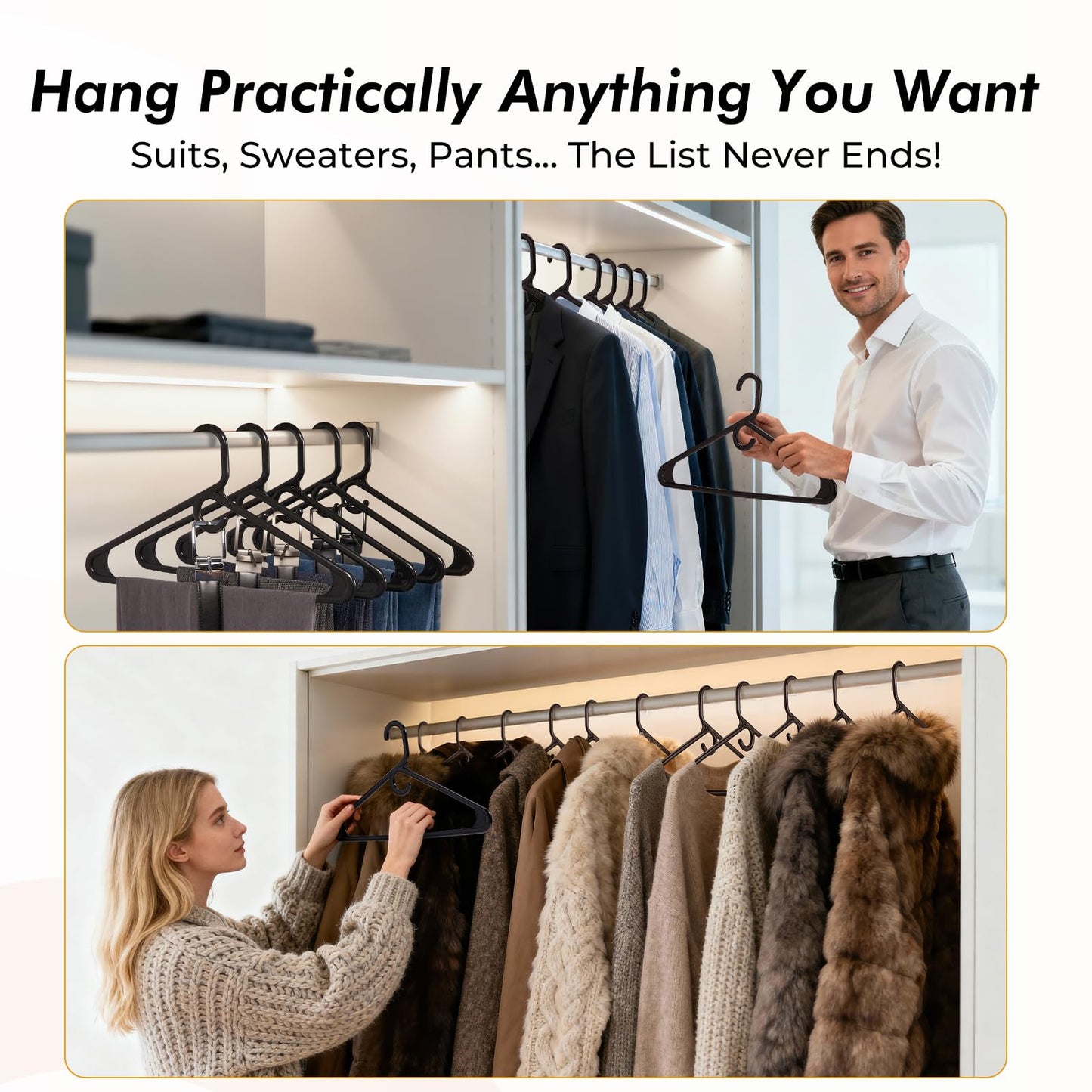 HOUSE DAY Premium Heavy Duty Plastic Hangers 24 Pack - Ultra Thick Black Clothes Hangers - 20 lb Capacity - Sturdy Hangers for Coats, Jackets, Suits & Jeans - Closet Organizer for Dorm, Apartment