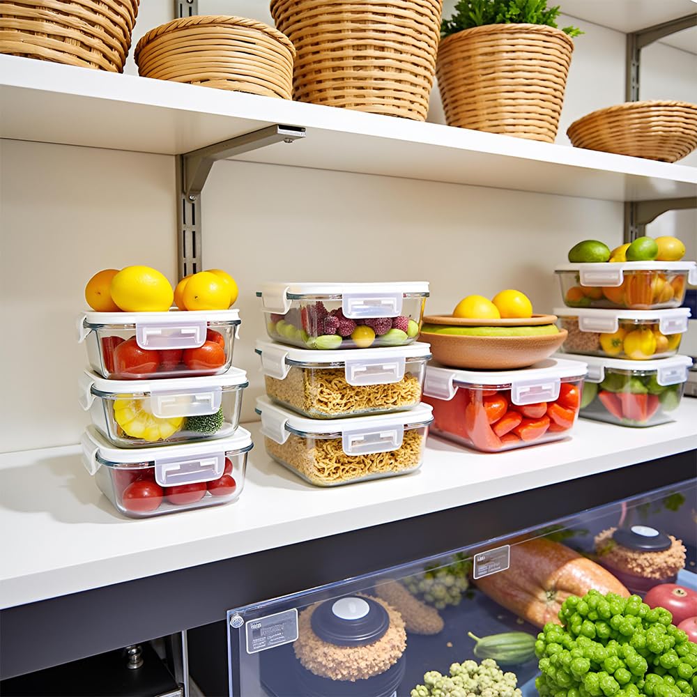 R.repad yay 16oz Square Glass Food Storage Containers With Lids, 2 Cup Square Glass Food Containers With Lids, BPA free Small Meal Prep Bowls for leftovers, Dishwasher, Freezer Safe (8Pack)
