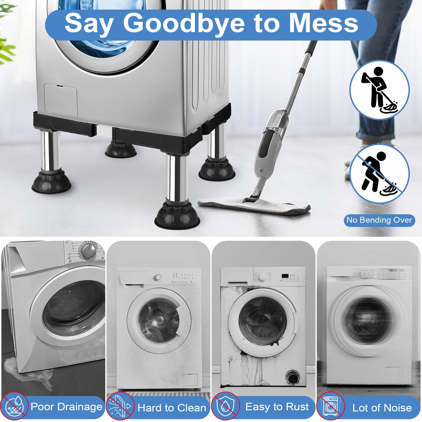ToLanbbt Mini Fridge Stand Adjustable Height 8.3"-9.3" Washer and Dryer Stand Base with 4 Strong Feet Washing Machine Universal Stand Pedestal for 16"-24" Furniture Portable Appliance Black