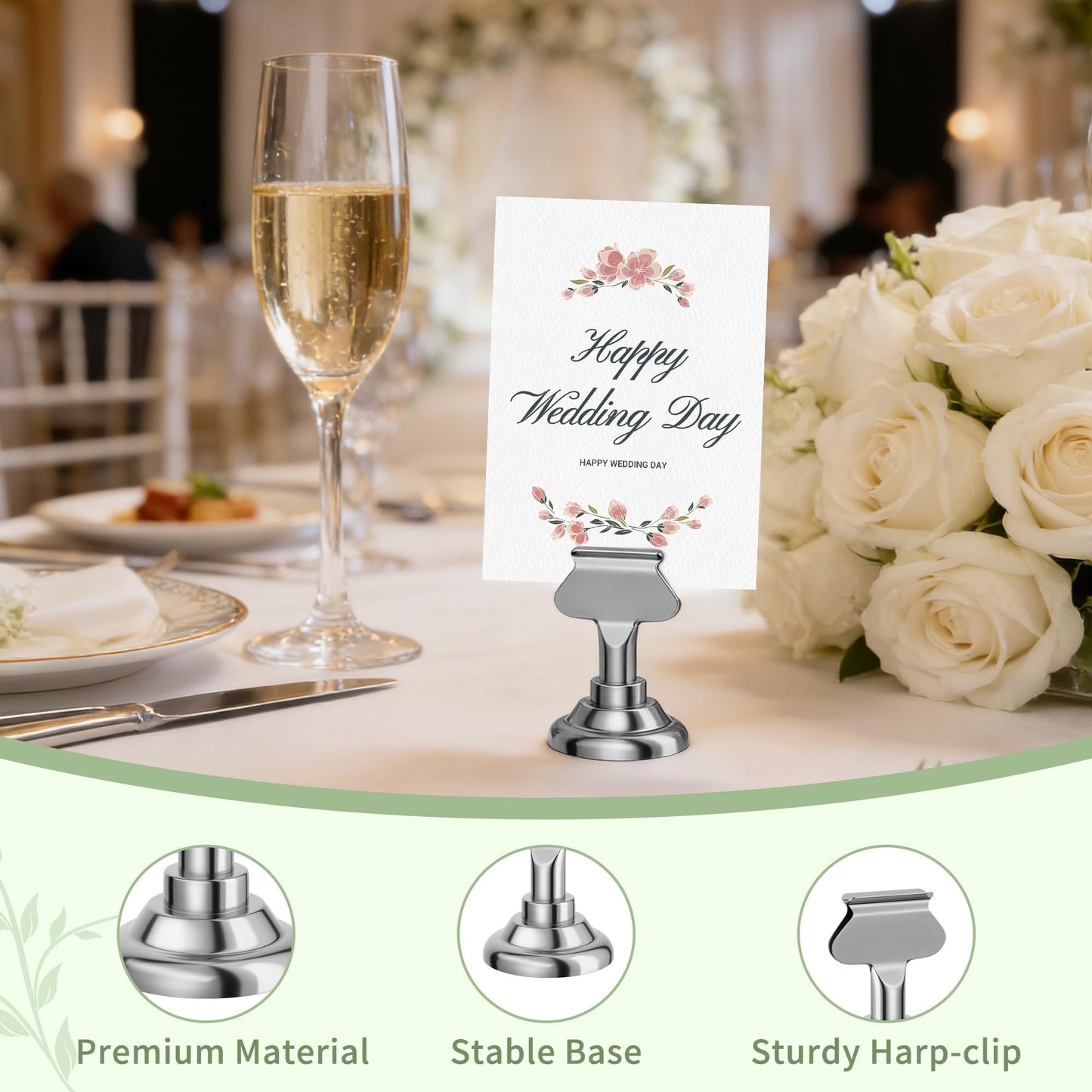 Urban Deco 36 Pieces Table Card Holder Place Card Holders 1.7 inches Gold Steel Card Holders for Photos, Food Signs, Memo Notes, Weddings, Restaurants, Birthdays(Silver 36PK)