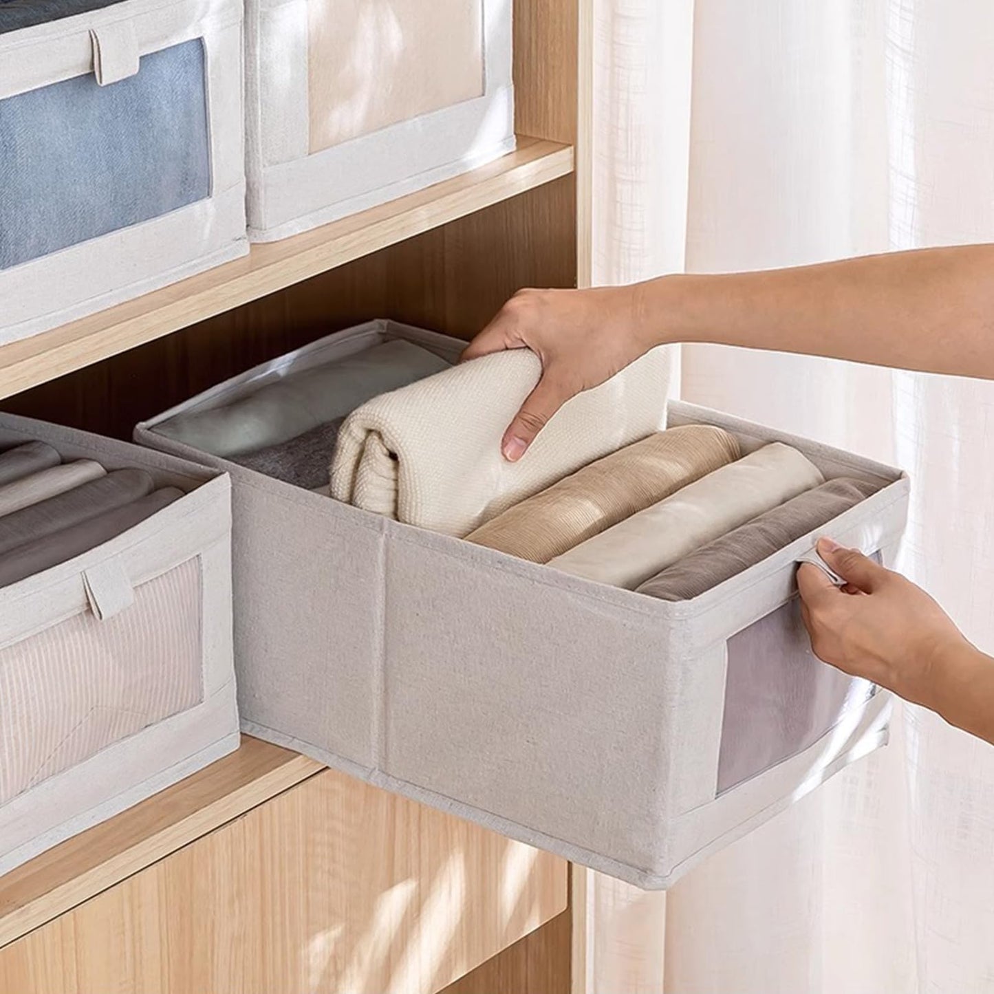 Linen Closet Organizers And Storage, 12 Pack Closet Storage Bins Linen Closet Baskets for Closet Organization Foldable Closet Organizer Bins with Clear Window For Organizing Clothing, Jeans, Shelves