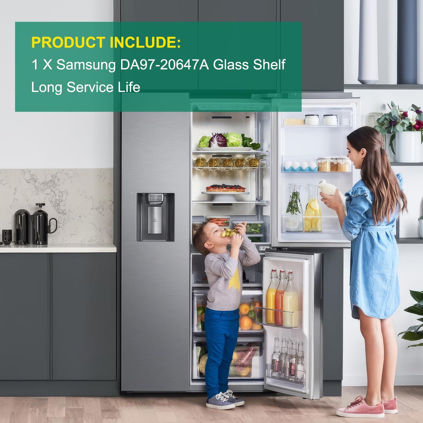 POOLKEY Upgraded DA97-20647A Refrigerator Glass Shelf Replacement Compatible with Samsung Fridge Upper Glass,Tempered Glass Shelf Parts RS27T5201SR/AA, RS27T5200SR/AA, RS27T5200SG/AA, RS27T5561SR/AA