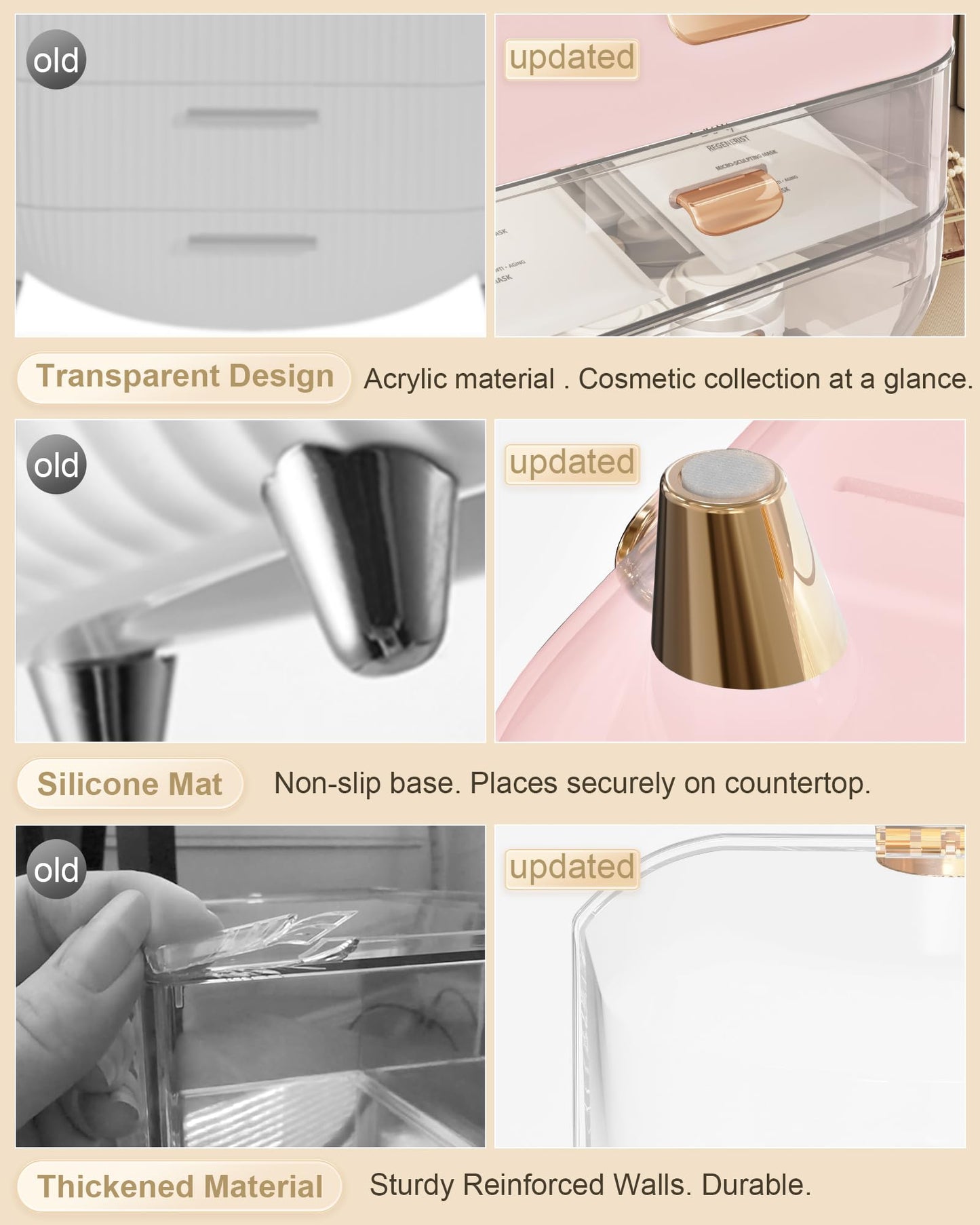 Makeup Organizer, Skincare Holder Bathroom Counter Organizer, Storage Box Cosmetic Display Cases, Teen Girl Gifts Trendy Stuff Make up Organizers for Vanity, Dresser, Countertop (Pink)