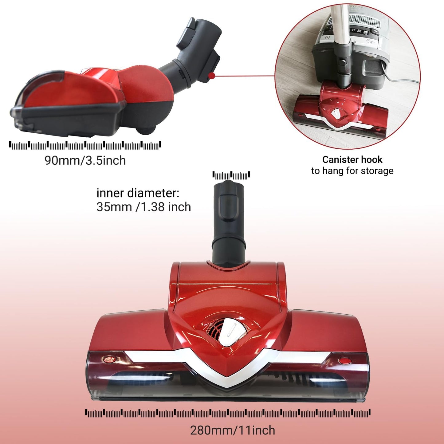 EZ SPARES Turbo Brush Head Compatiable with Mie C1 C2 C3 Vacuum Cleaner Brush Head 35mm 1 3/8 Inch,Particularly Suitable for Carpet Use, Built-in Roller for Enhanced Suction Power(Red)