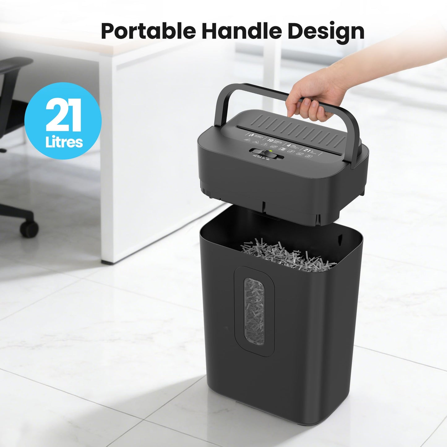 Locksworth 10-Sheet Cross Cut Paper Shredder, 5.55 Gallon Heavy Duty Shredder for Home Office, P-4 High Security Shredders for Paper/Credit Card/Mail/Staples/Clips, Portable Handle Design