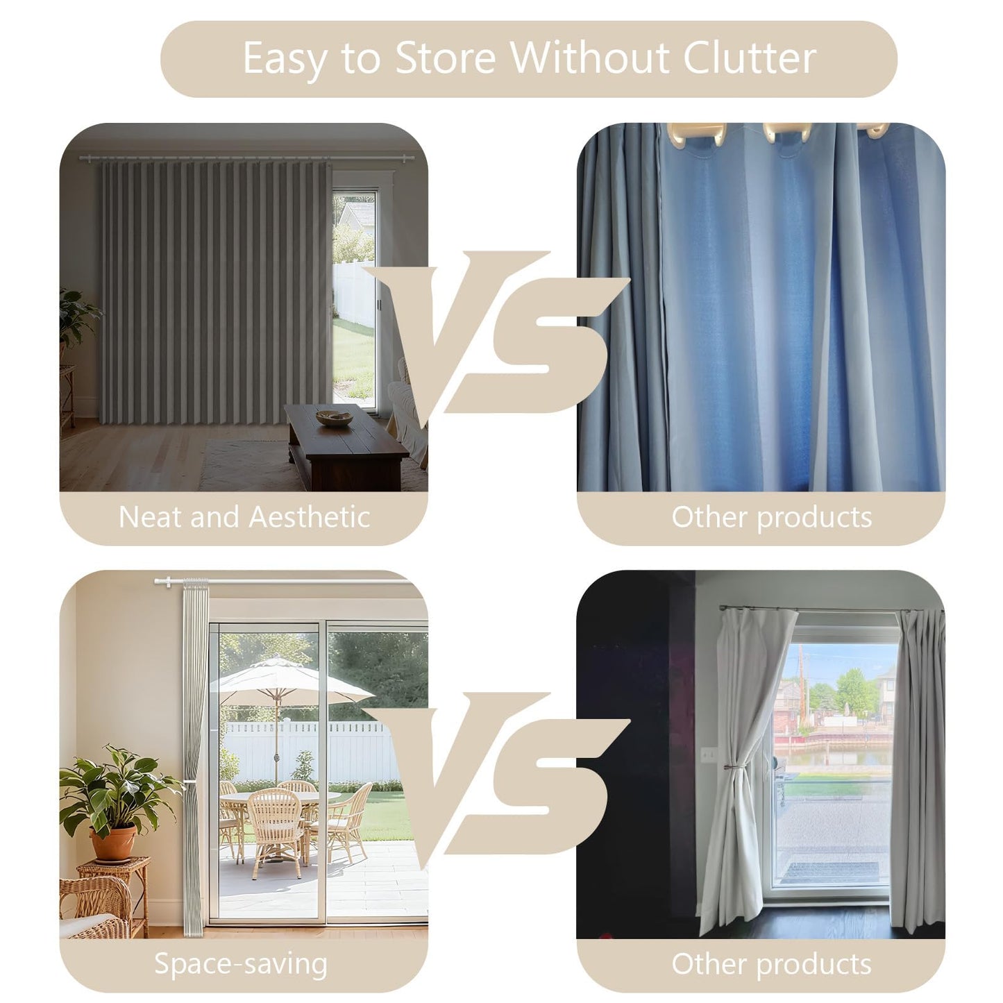 Jilron 100% Blackout Curtains Patio Door Curtain Accordion Door Sliding Door Curtains Extra Wide Blackout Curtains Used for Room Divider(Off-White 98" W x 84" L)