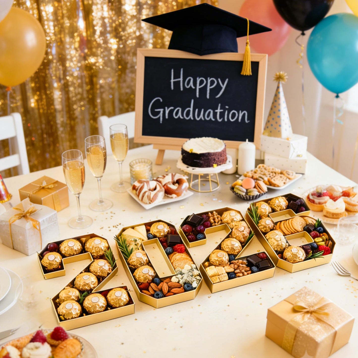 2026 Graduation Decorations 2026 Cardboard Numbers Charcuterie Board Box 10" Fillable Paper Tray for Grad Centerpieces Party Table Supplies Display Candy Snack Tray for New Year Birthday Celebration