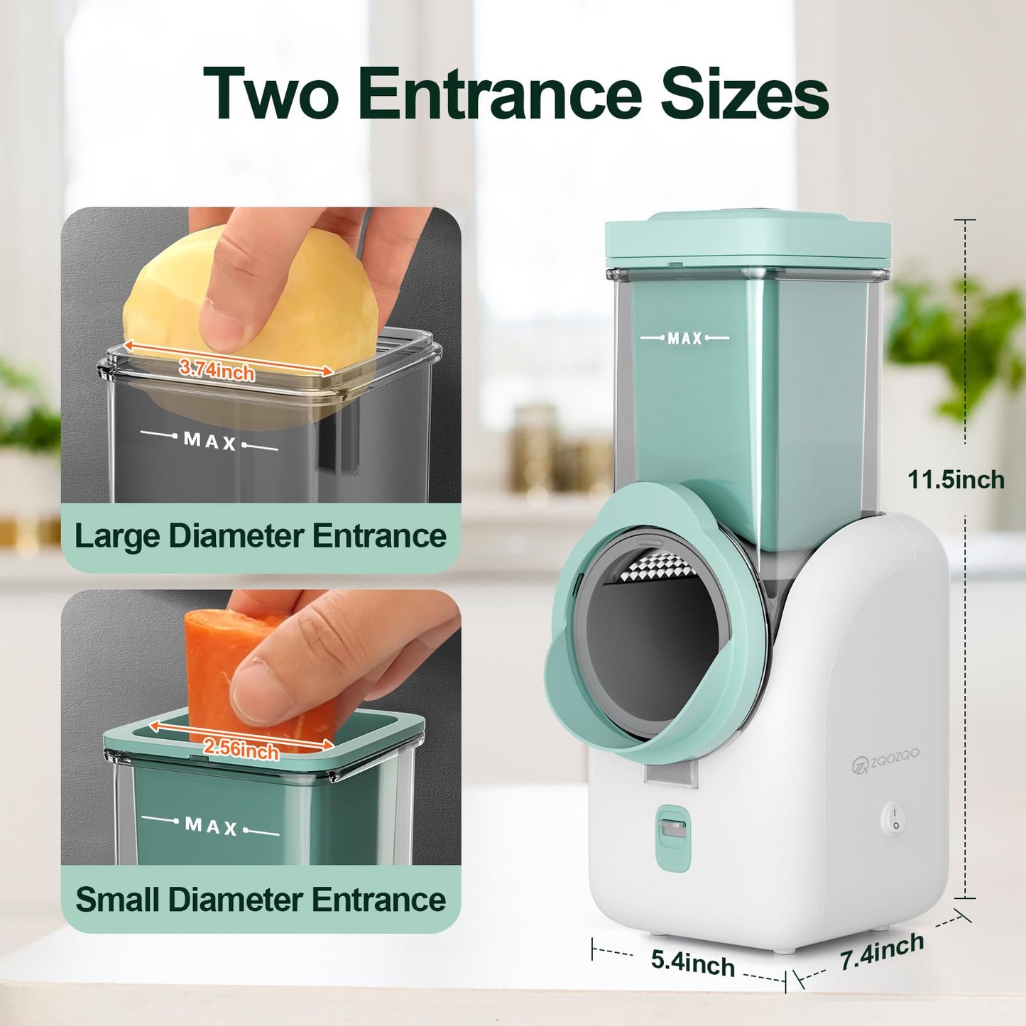 ZqoZqo Upgraded Electric Cheese Shredder, Automatic Cheese Grater Electric with 6 Interchangeable Blades, 6 in 1 Electric Cheese Grater for Cheese, Fruits, and Vegetables
