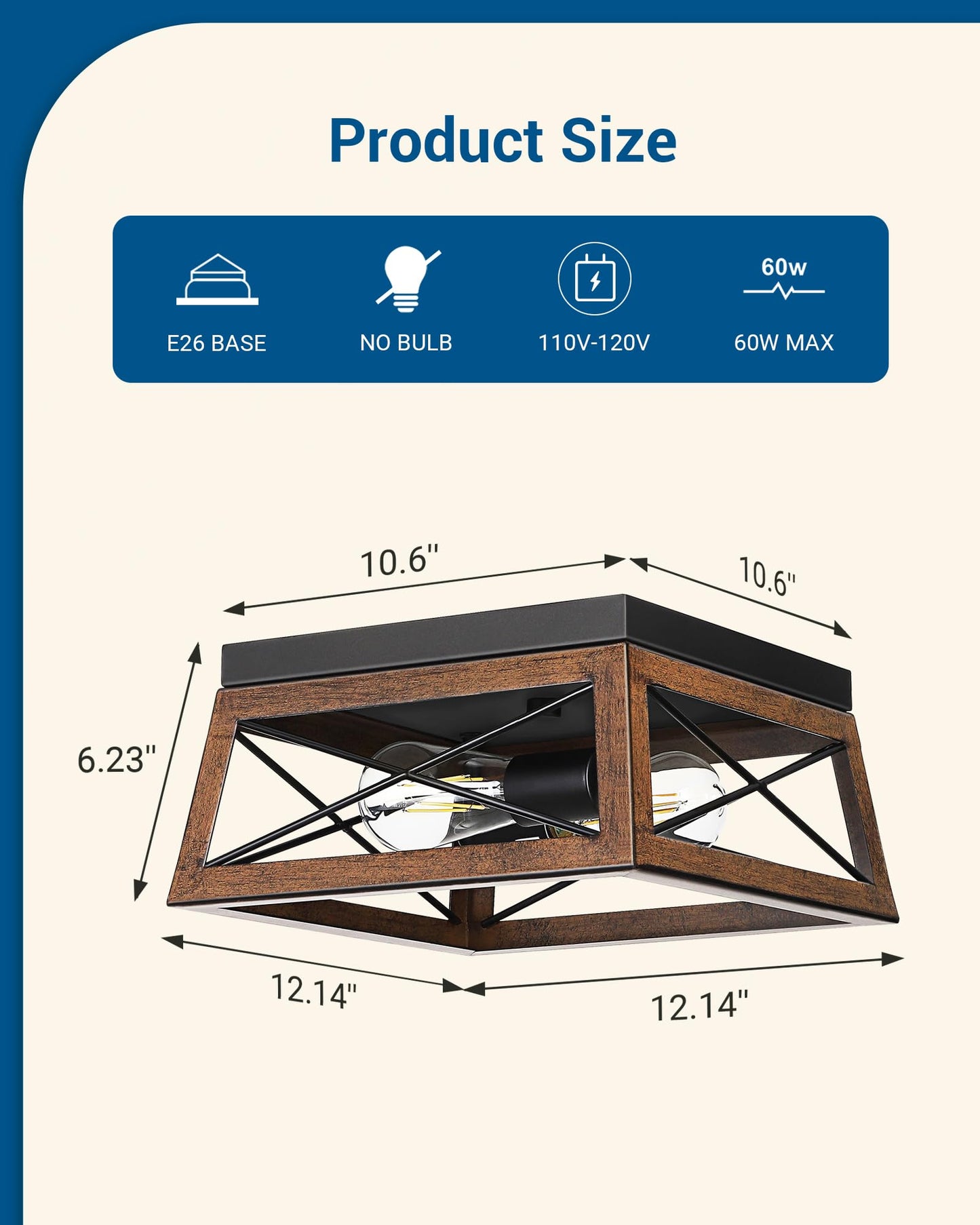 DEWENWILS Farmhouse Flush Mount Ceiling Light with Wood Grain Finish, 2-Light Metal Light Fixture for Kitchen Hallway Entryway Porch