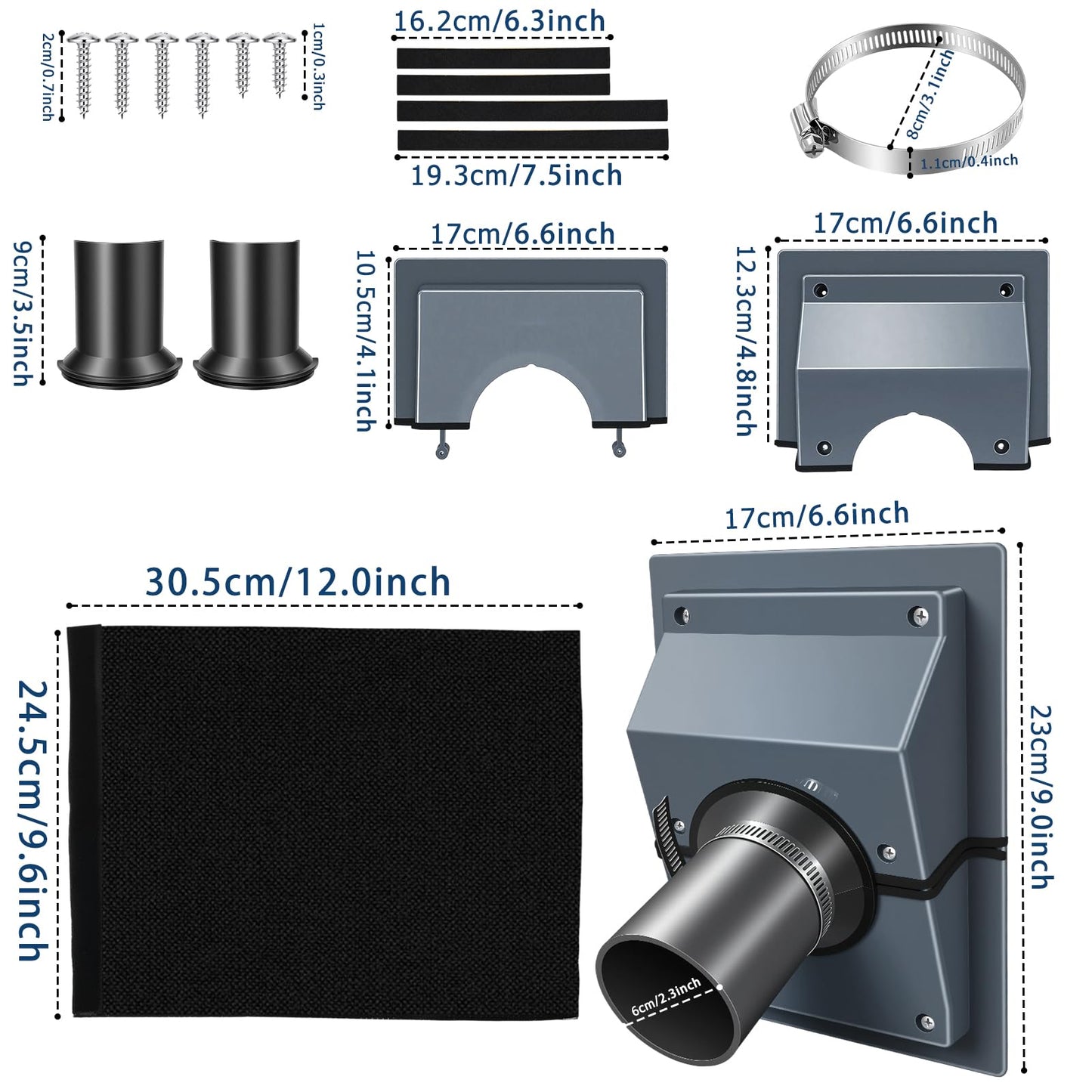 2PCS-HVAC Wall Penetration & Line-Hide Cover Kit, 2-Piece Split Design for Easy Installation, Universal Seal for Brick & Siding, Protects Mini Split/Ductless AC Line Sets from Sun & Weather black