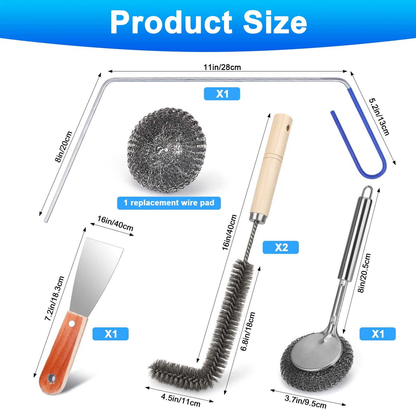 XANGNIER Large Commercial Fryer Cleaning Tools,6 Pcs Stainless Steel Electric Deep Fryer Cleaner Brush for Restaurants,Hotel Kitchen Fryers Deep Cleaning Accessories