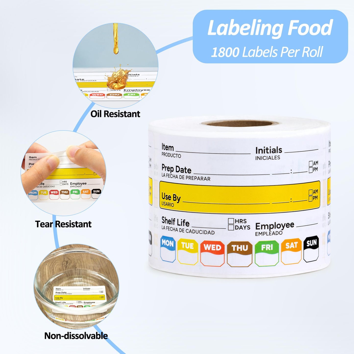 Restaurant Quality Shelf Life Food Rotation Labels Vinyl, 2” x 3” Self-Adhesive Removable Freezer Food Labels, Perfect for Reusable Containers, Easy to Remove, Food Safety Date Sticker (6 PCS)