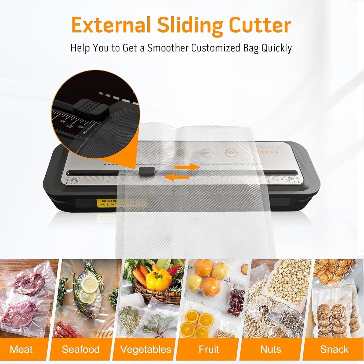 MegaWise Vacuum Sealer Machine, 80kPa Powerful Suction, One-Touch Automatic Food Sealer with Built-in Cutter & Bags Included, Dry Moist Modes for All Saving needs