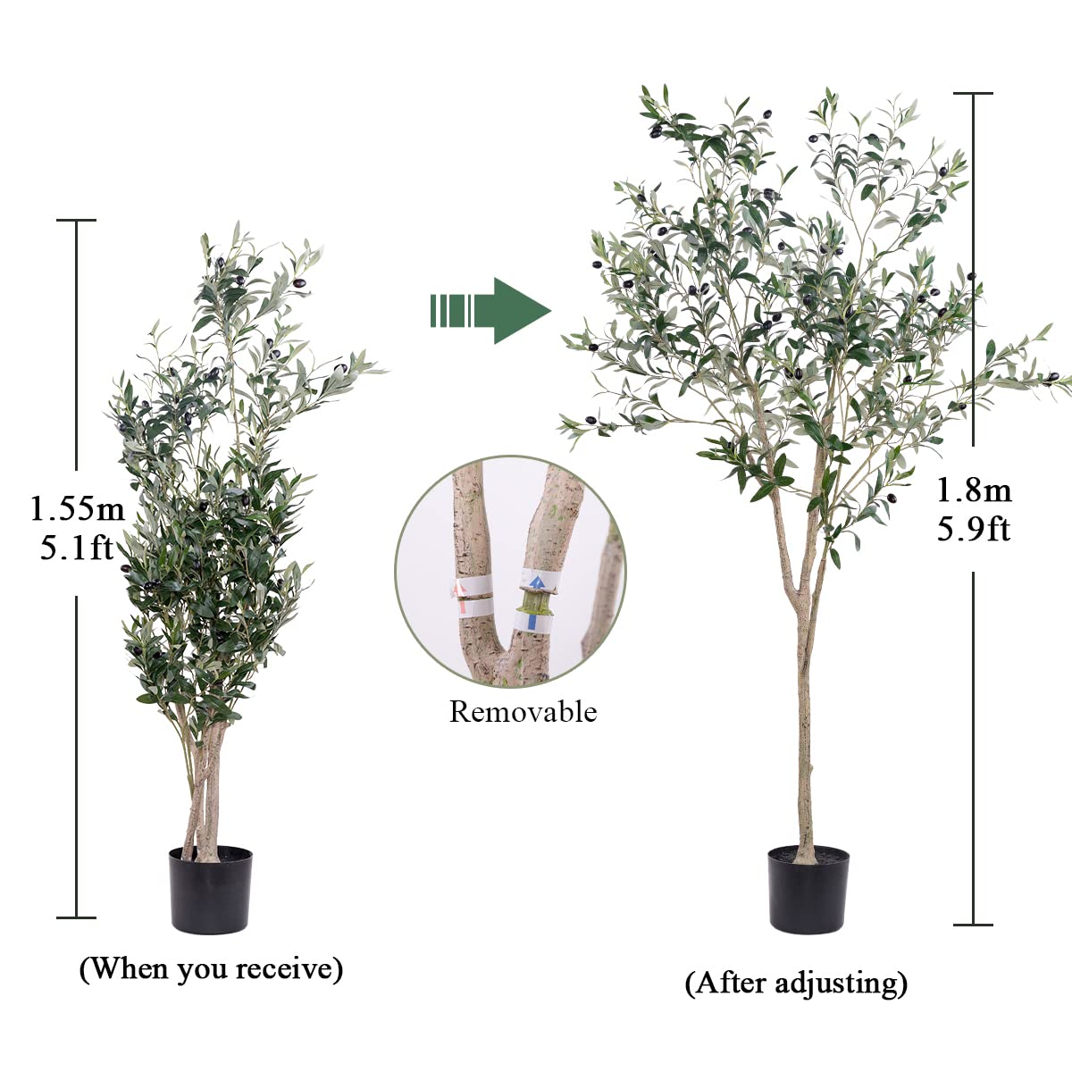 Artificial Olive Tree for Living Room Decor, 6FT Bendable Fake Plants Artificial Indoor, Faux Silk Plant Fake Trees in Potted with Oliver Branch Leaves and Fruits for Modern Home House Office Décor