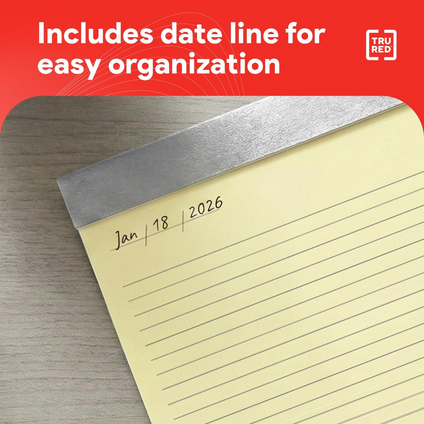 Staples TRU RED Notepads, 8.5" x 11.75", Narrow Ruled, Canary, 50 Sheets/Pad, 12-Pack