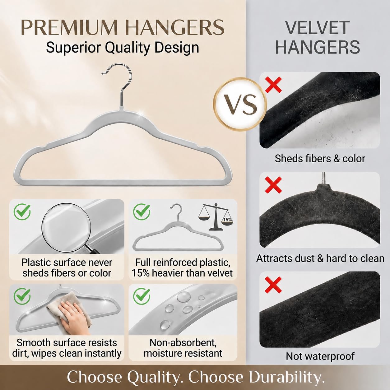 SMARTOR Plastic Hangers 50 Pack, Thin Hangers with 360° Swivel Hook, Non-Velvet Hanger Heavy Duty Clothes Holders for Closet - Durable Adult Hanger, Space Saving Hangars - Gray