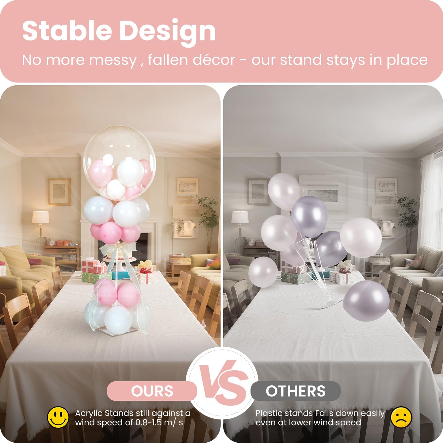 YALLOVE Balloon Stands for Table Set of 10, Adjustable Height 15.75 Inch, 23.62 Inch Balloon Centerpiece Stand, Acrylic Balloon Stick Holder with Base for Party Decorations (Balloons Not Included)