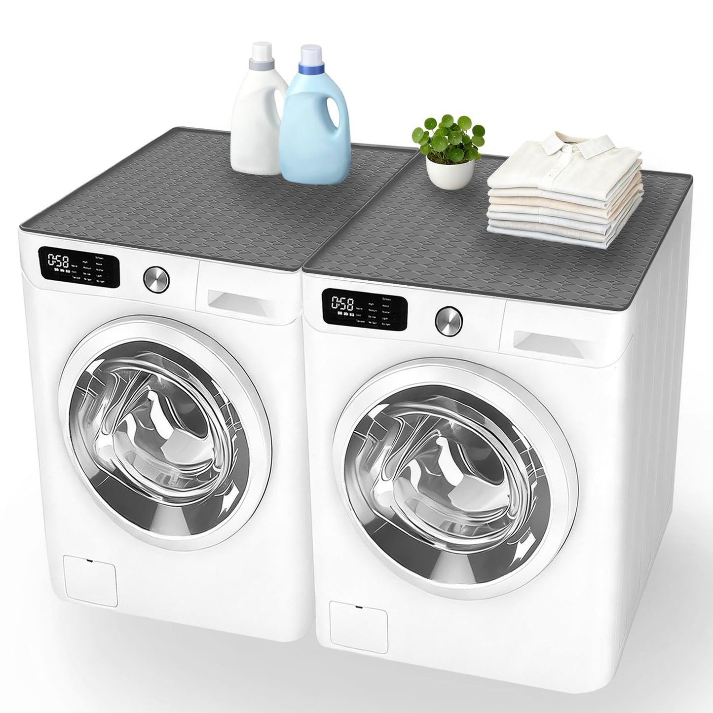 SCYFREID Washer and Dryer Top Protector Mat, 2 PCS, 25.6“ x 23.6" Silicone dust pad, Non-slip,Heat-Resistant, Leak-Proof Top Protector for Laundry Room Essentials,(Gray,2 PCS)