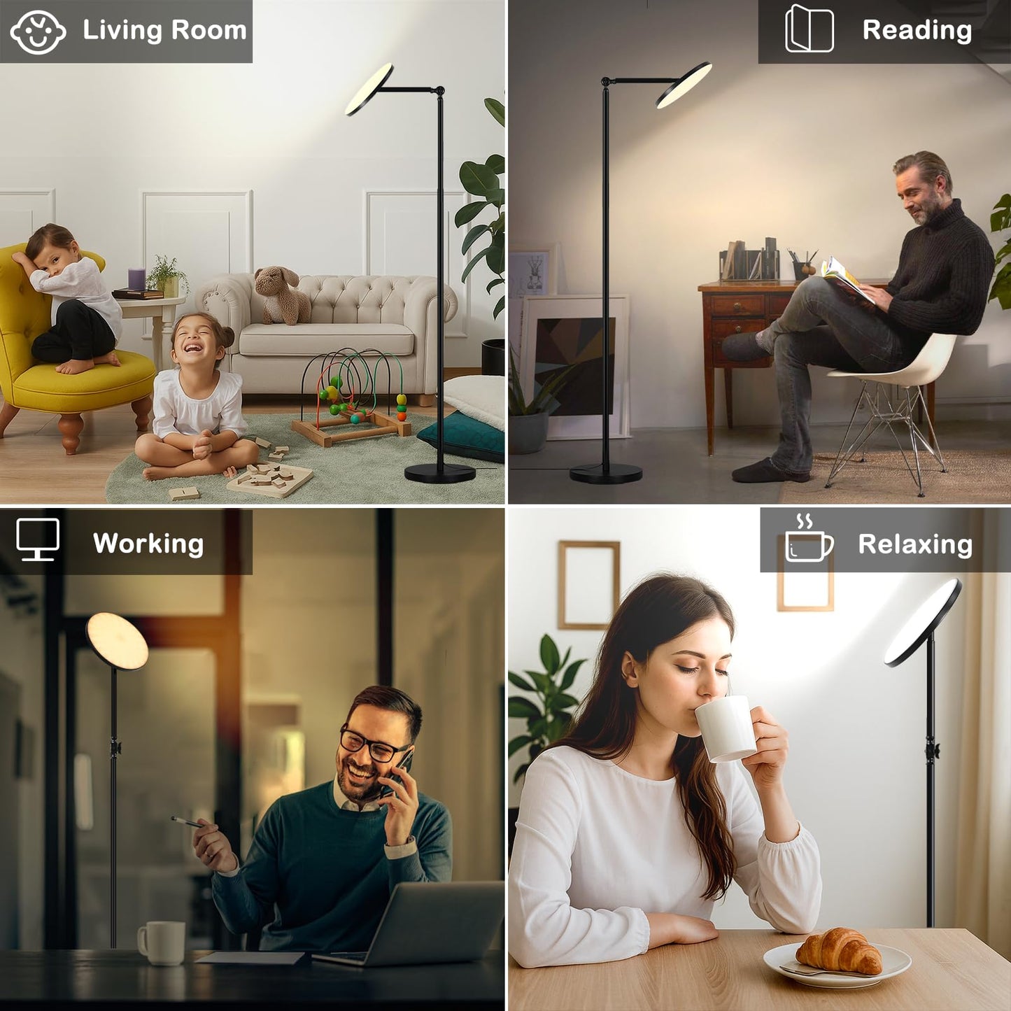 Lsoppn Sky Floor Lamps for Living Room, 30W/3000LM Super Bright LED Torchiere Lamp, Remote Control Stepless Dimmable Tall Standing Lamp, Modern 6ft Floor Lamp for Bedroom, Office