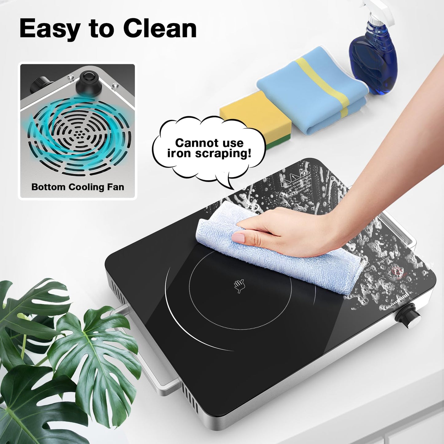 Portable Electric Cooktop 110V, 1800W Electric Stove Infrared Hot Plate with Knob Control, Nafewin Single Burner Countertop Burner with Handle, 4-Hours Timing Setting, Compatible for All Cookwares