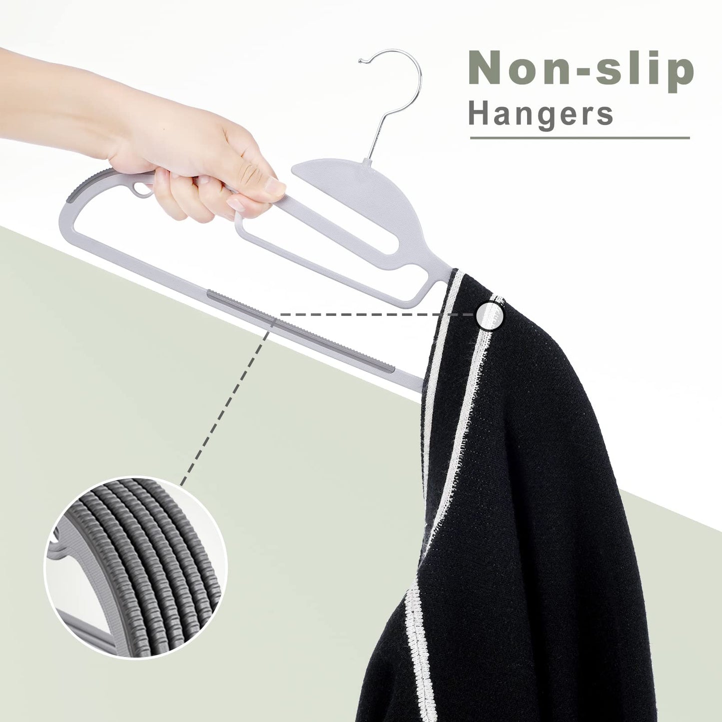 BAGAIL Plastic Hangers 50 Pack with Non-Slip Design,0.2 Inches Thick, 360°Swivel Hook Space Saving Organizer for Bedroom Closet,Shirts,Pants(Grey- S Shaped)