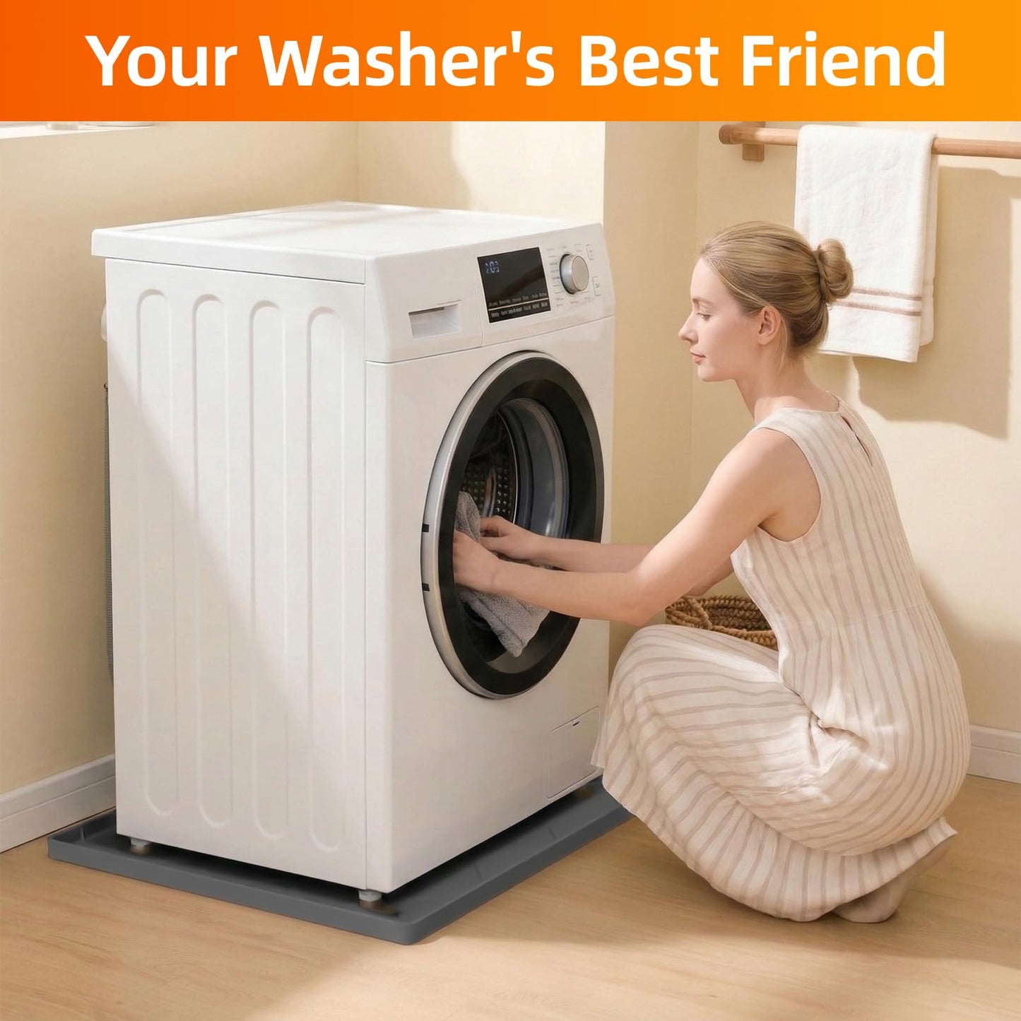 Washing Machine Drain Pan Silicone Mat, 32 x 30 Inch Washer Drip Tray, Non-Slip Waterproof Washer Tray for Floor Protection, Anti-Vibration Mat for Washer or Dryer
