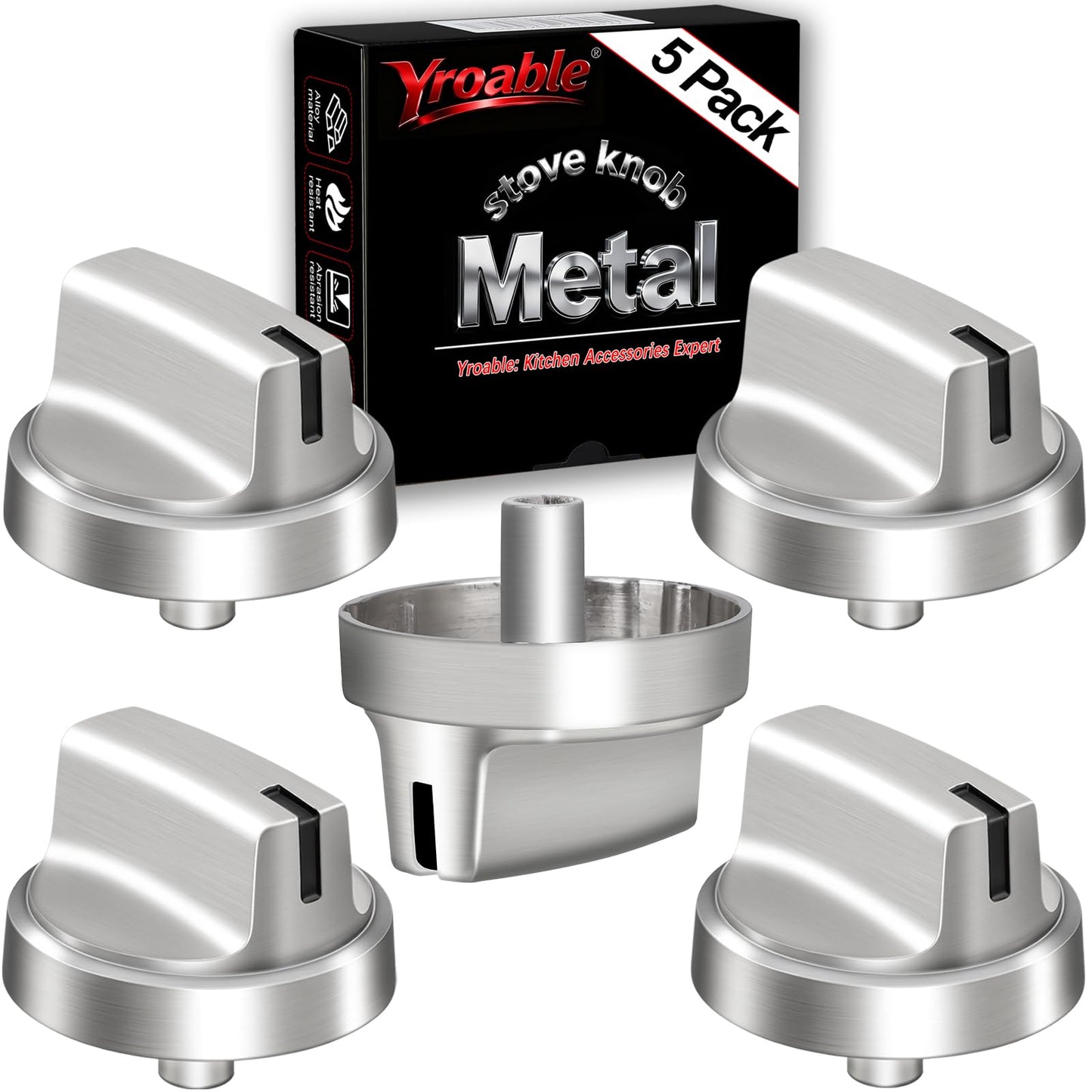Upgraded Metal WB03X29300 Gas Stove Surface Burner Control Knobs,Compatible with GE Cooktop Knobs Replacements Models:JGP3030SL2SS, JGP3036SL1SS,JGP3530SL1SS,JGP5530SL1SS,JGP5536SL1SS Stainless Steel