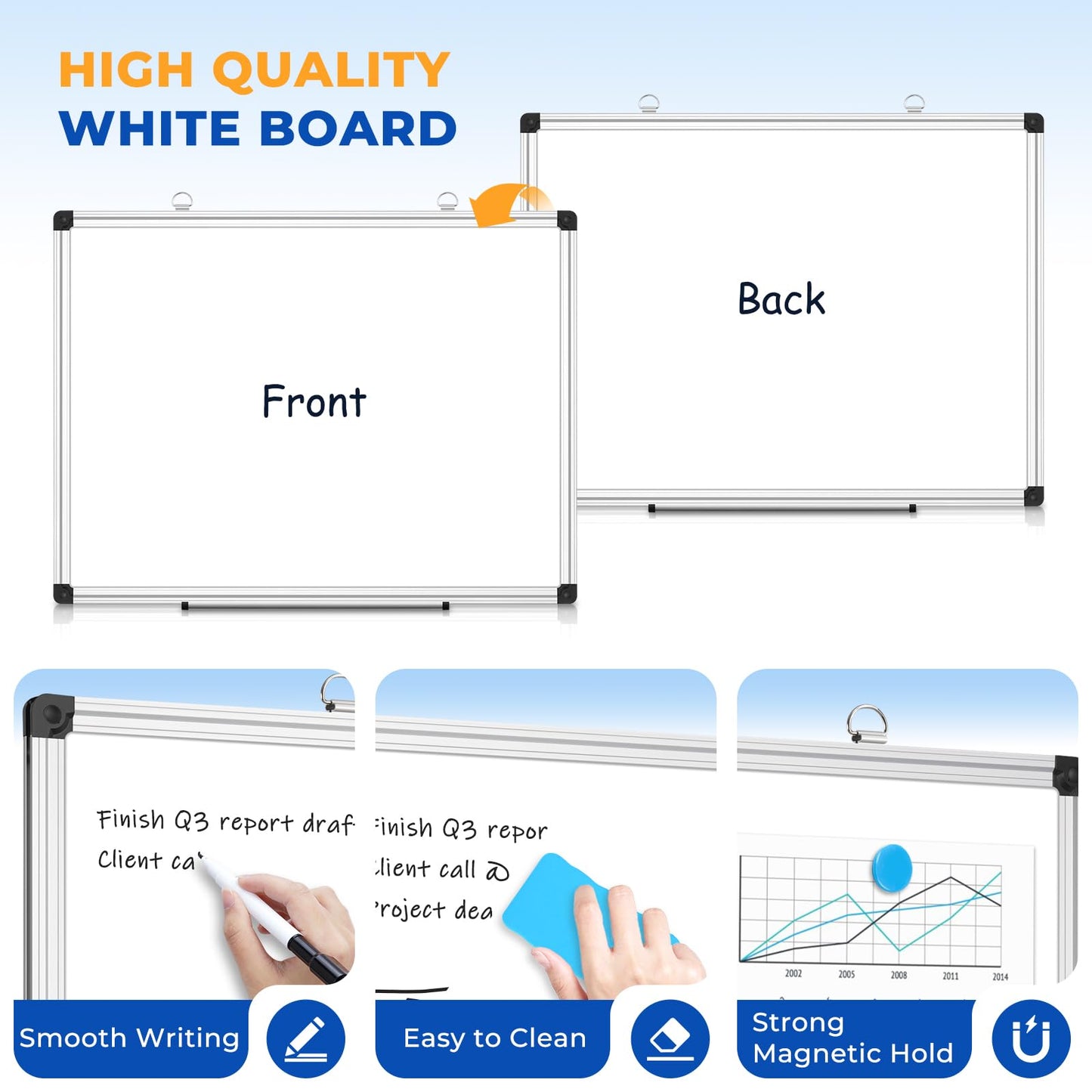 WALGLASS Double Sided White Board Dry Erase, 30''x20'' Magnetic Whiteboard for Wall with Aluminum Frame, Hanging Wall Mount Board for Home Office School Kitchen