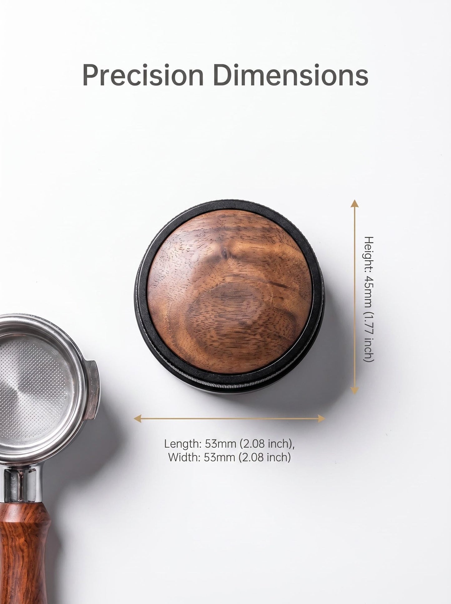 Ompellus 53mm Walnut Espresso Distributer, Gravity Adaptive Espresso Distribution Tool | Coffee Leveler Tool for Breville 54mm Portafilters | 304 Stainless Steel Base