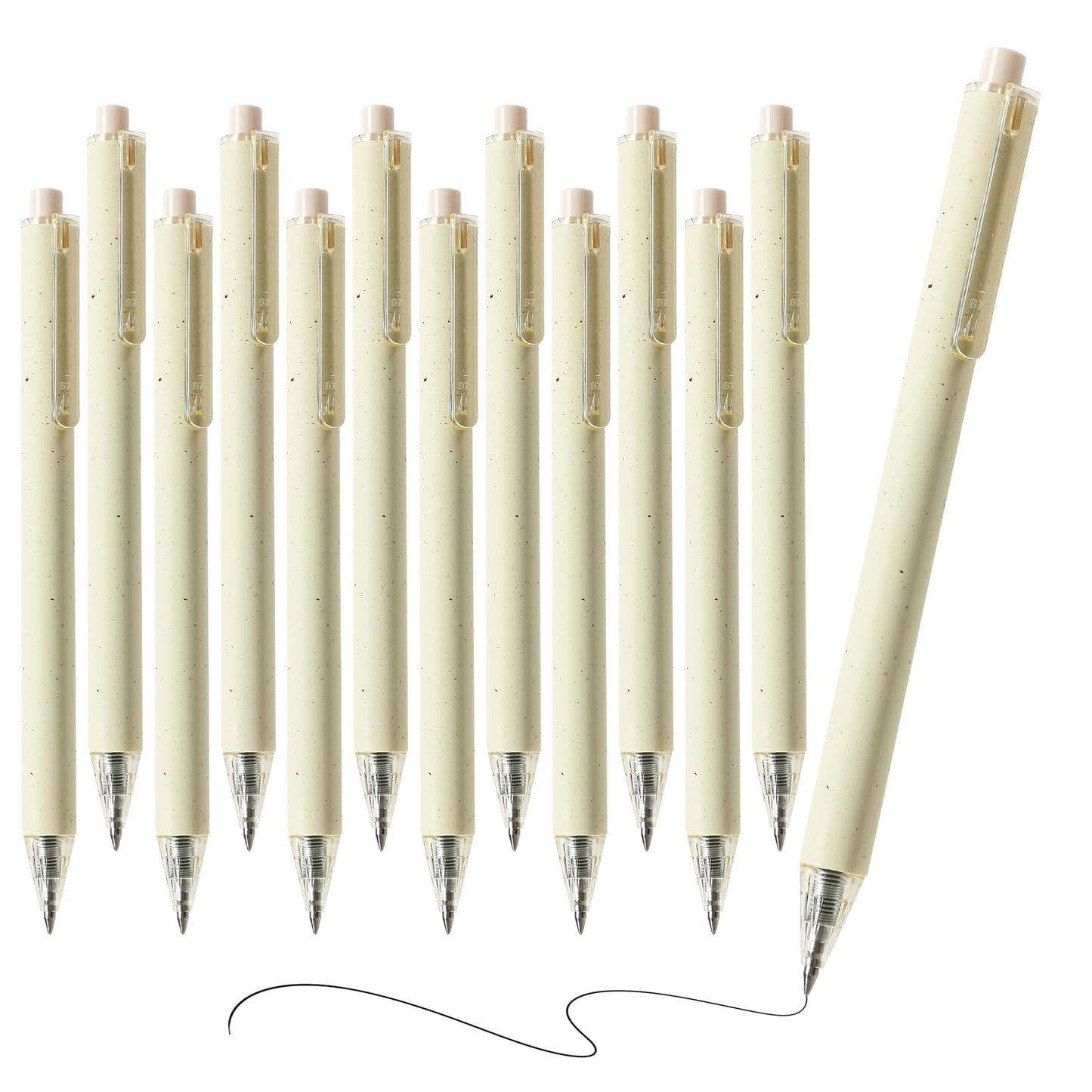 RIANCY 66 Pack Retractable Black Ballpoint Pens Bulk, 0.5mm Fine Point Click Pens, No Bleed No Smear Smooth Writing, Beige Barrel for Teacher Classroom Office School Supplies Wholesale