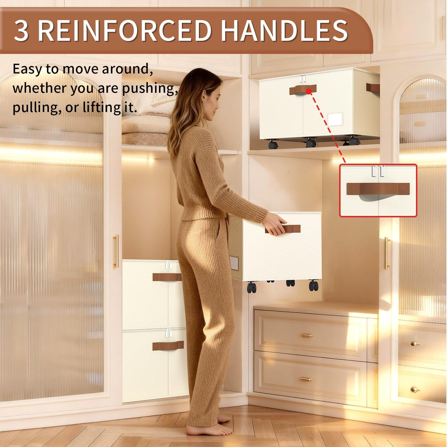Foyego Shoe Organizer for Closet, Shoe Storage Organizer with Wheels and Adjustable Dividers, Stackable Shoe Storage Box with Clear Cover, Foldable Closet Shoe Organizer Fits up to 24-48 Pairs, Beige
