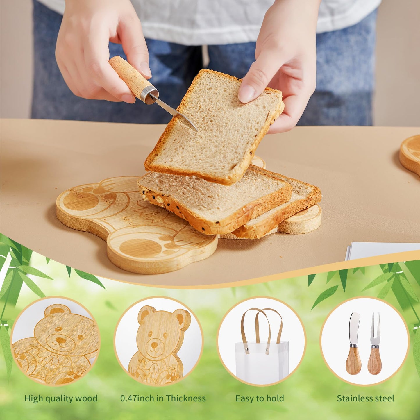 55Pcs Baby Shower Prizes for Game Winners 6 Sets Bear Shaped Cheese Board Gift with Spoons Butter Spreaders Gift Bags Kitchen Towels Bridal Shower Party Favors for Guests (Bear Shaped, 6 Sets)
