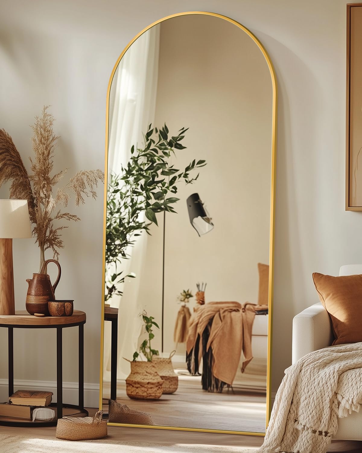 Antok Arched Full Length Mirror, 56"x14" Gold Metal Frame Floor Mirror for Bedroom Living Room, Freestanding/Wall Mount/Leaning