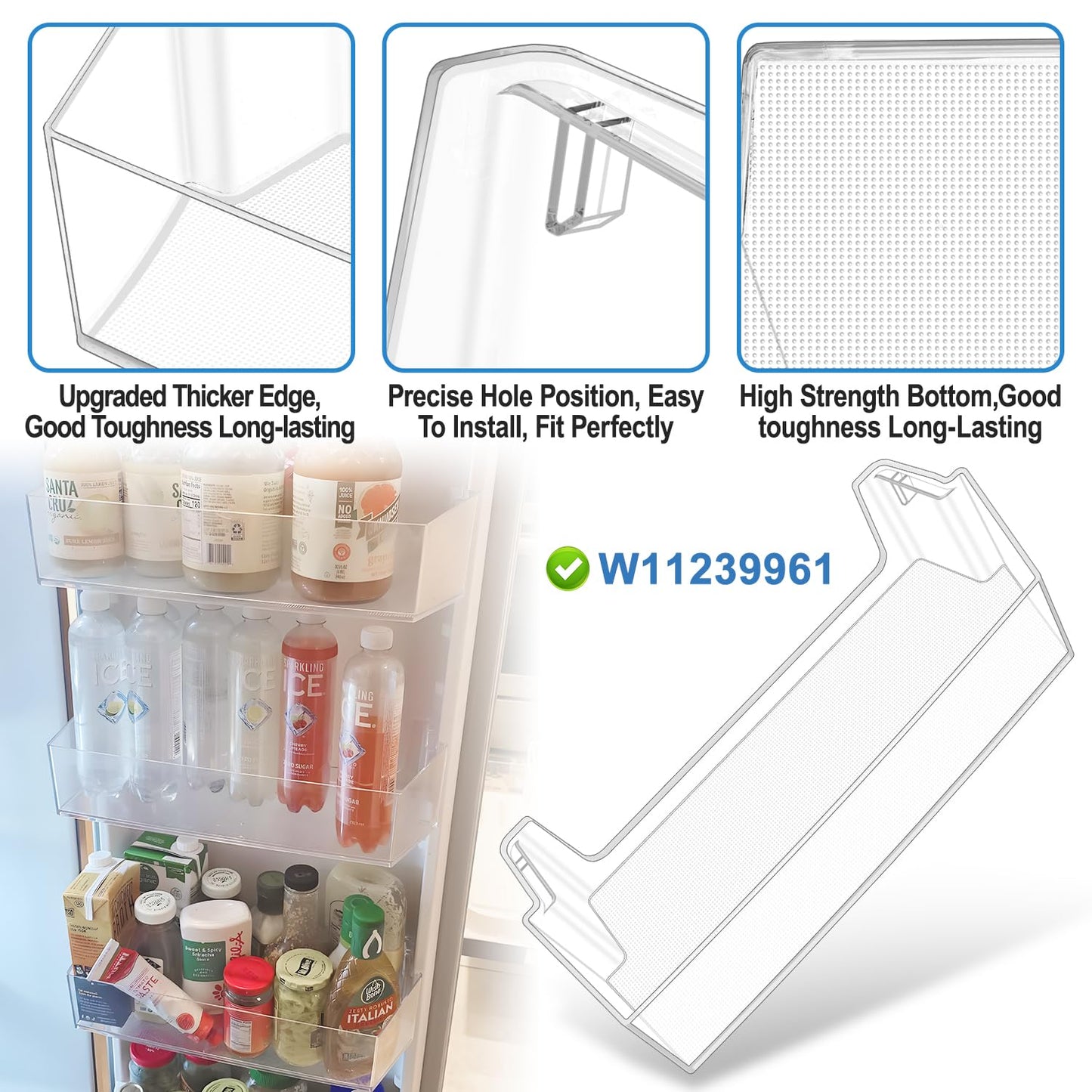 (2 PACK) [UPGRADED] W11239961 Refrigerator Door Shelf Replacement Compatible with Whirlpool Refrigerator Door Shelf Replace W10900538 WRS325SDHZ01 WRS321SDHZ01 WRS315 WRS325 Refrigerator Shelves Part