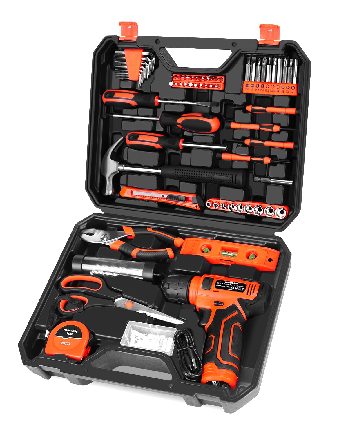 139-Piece Tool Set - Tool Kit with 8V Cordless Drill Driver in ToolBox Storage Case, General Household Drill Set for Home Repairs, Handyman, DIY Projects