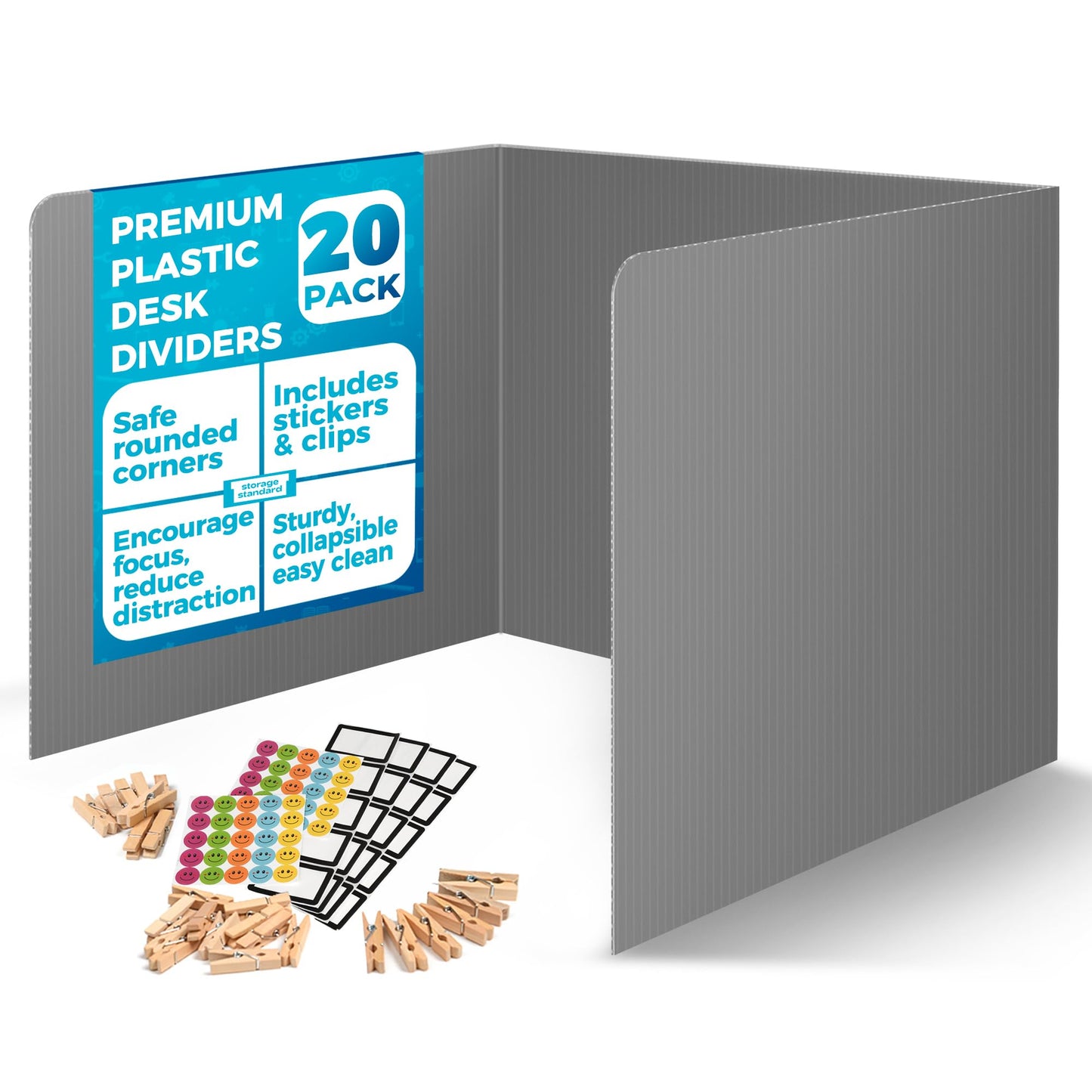 20-Pack Desk Dividers for Students - Durable & Waterproof Plastic Privacy Shield Divider, Classroom Folders Teacher Supplies, Easy-to-Clean Plastic Study Carrel Folder Boards for Student Desks, Grey