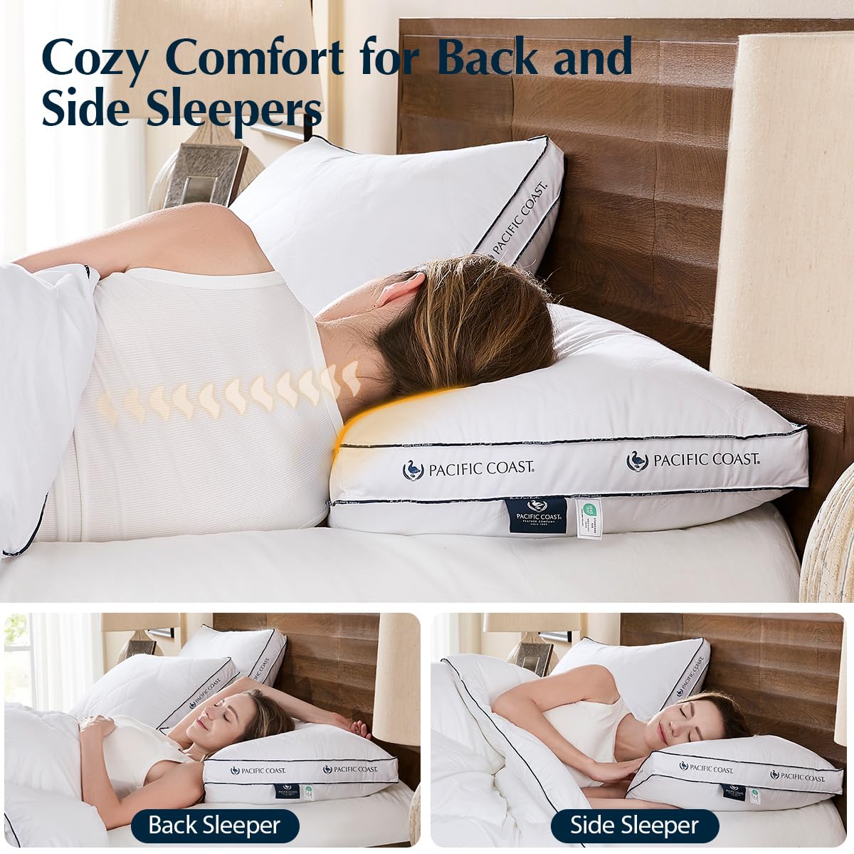 Pacific Coast Firm Bed Pillow, Luxury Hotel Collection Goose Feather and Down Pillow for Sleeping, Standard Size with Gusset Design, Oeko-TEX Certified, Supportive for Side and Back Sleepers