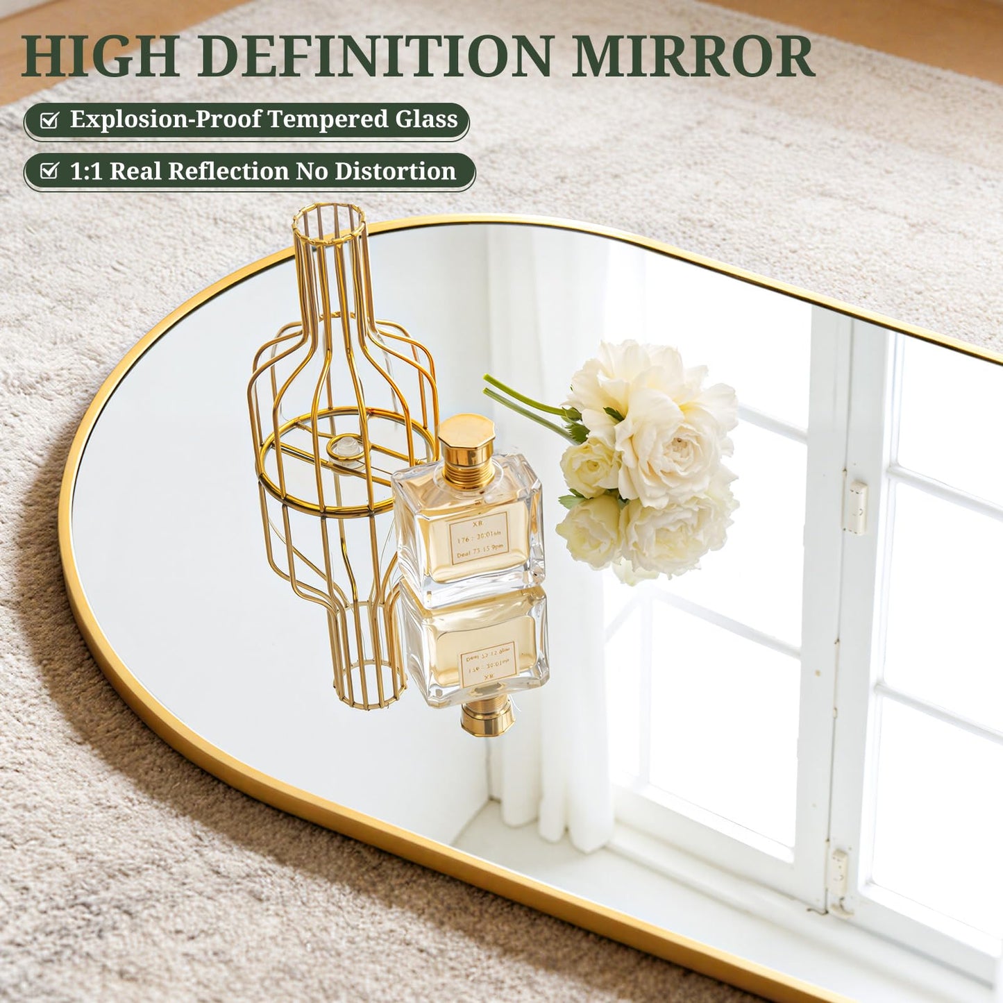 Mirror Full Length 64"x21" Full Body Floor Mirror with Stand, Shatterproof Glass, Aluminum Alloy Frame, Free Standing Wall Mounted or Leaning Arched Mirrors for Bedroom Living Room Entryway