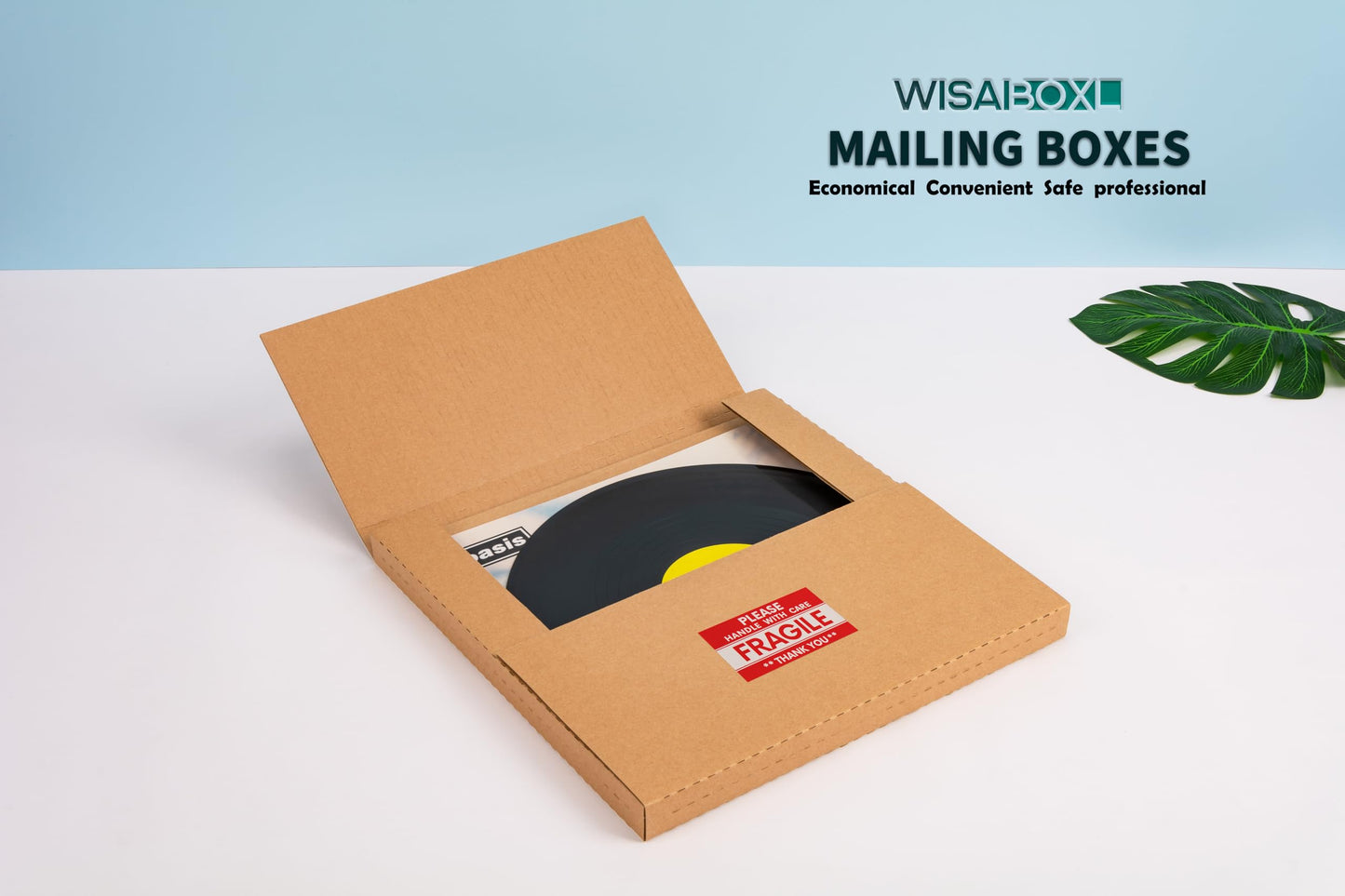 Wisaiboxl Kraft LP Mailers, 12.8x12.8x1 inch, Easy-Fold, Multi-Depth Vinyl Record Shipping Boxes with Fragile Stickers, 15 Pack
